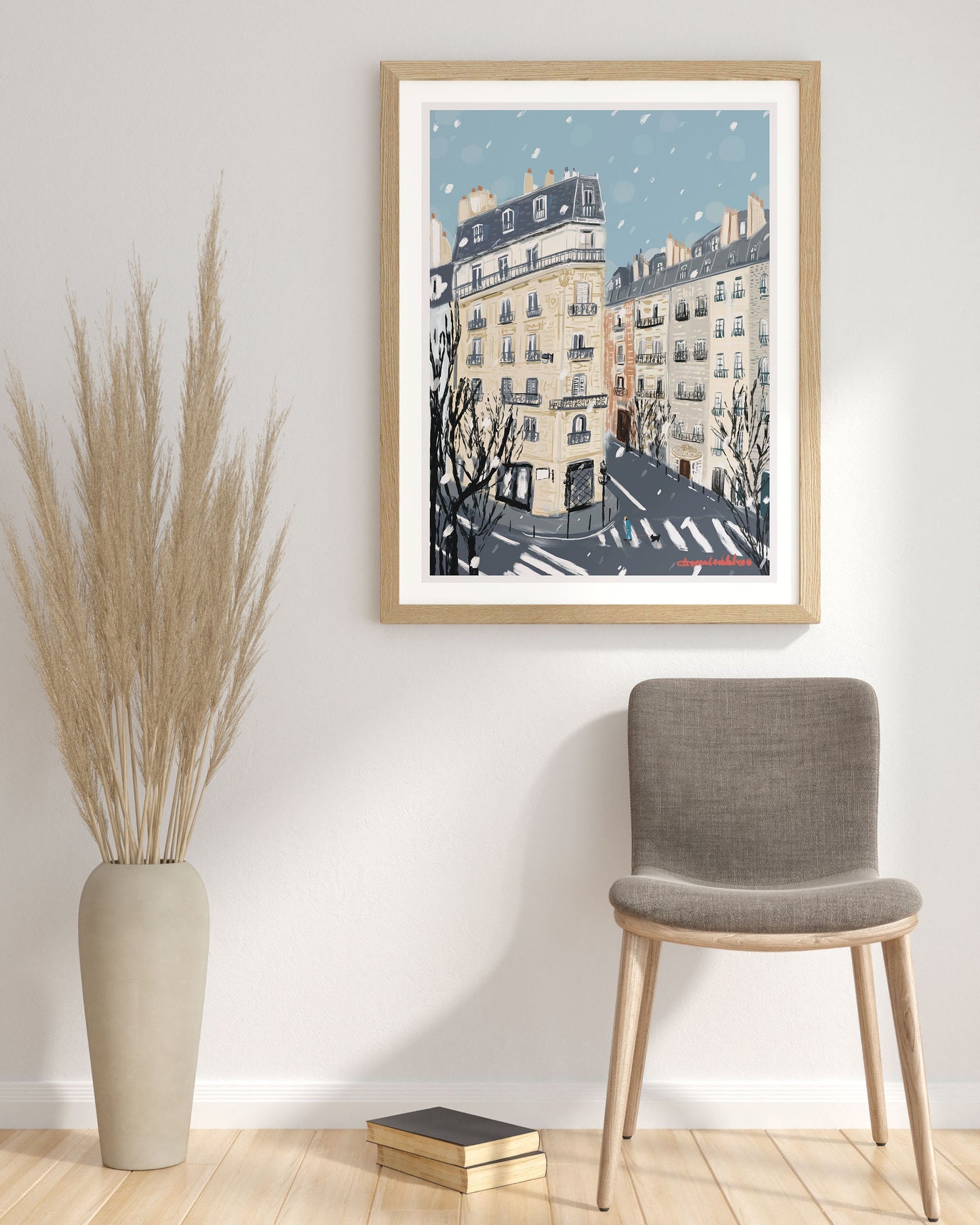 Paris Winter Street Scene Illustration: January in Paris Wall art