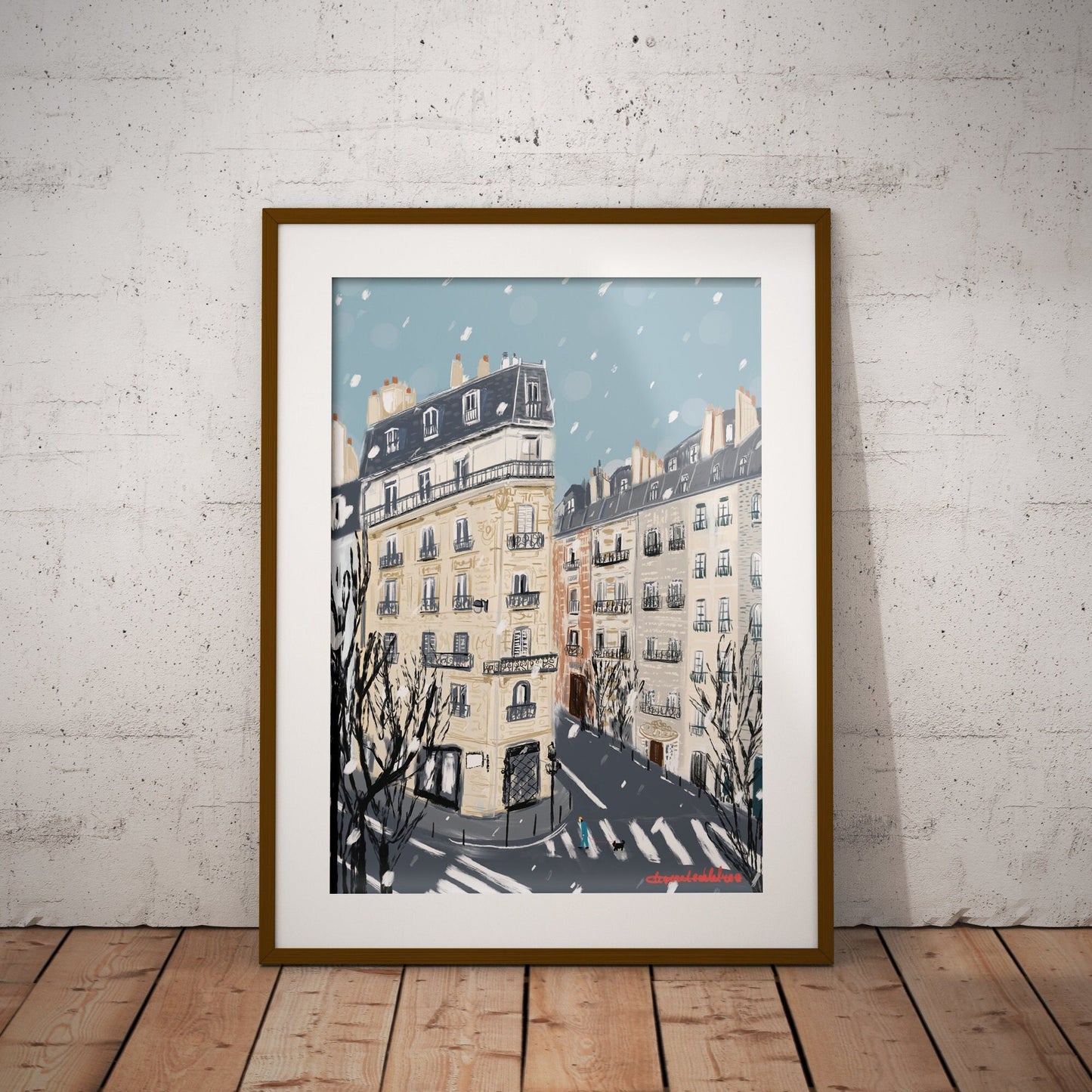 Paris Winter Street Scene Illustration: January in Paris Wall art