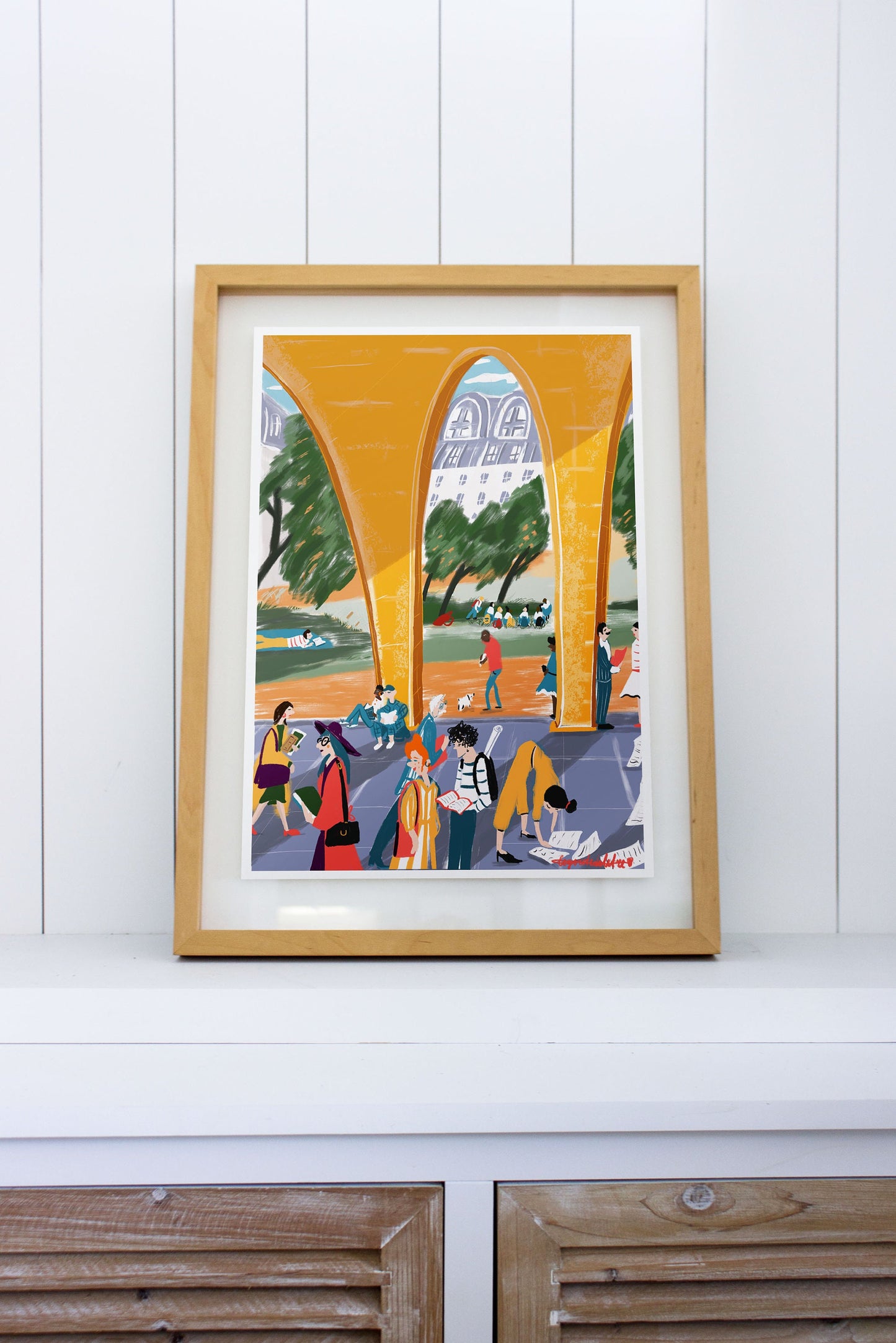 Back to School Art Print: Students in Paris, Colorful Illustration