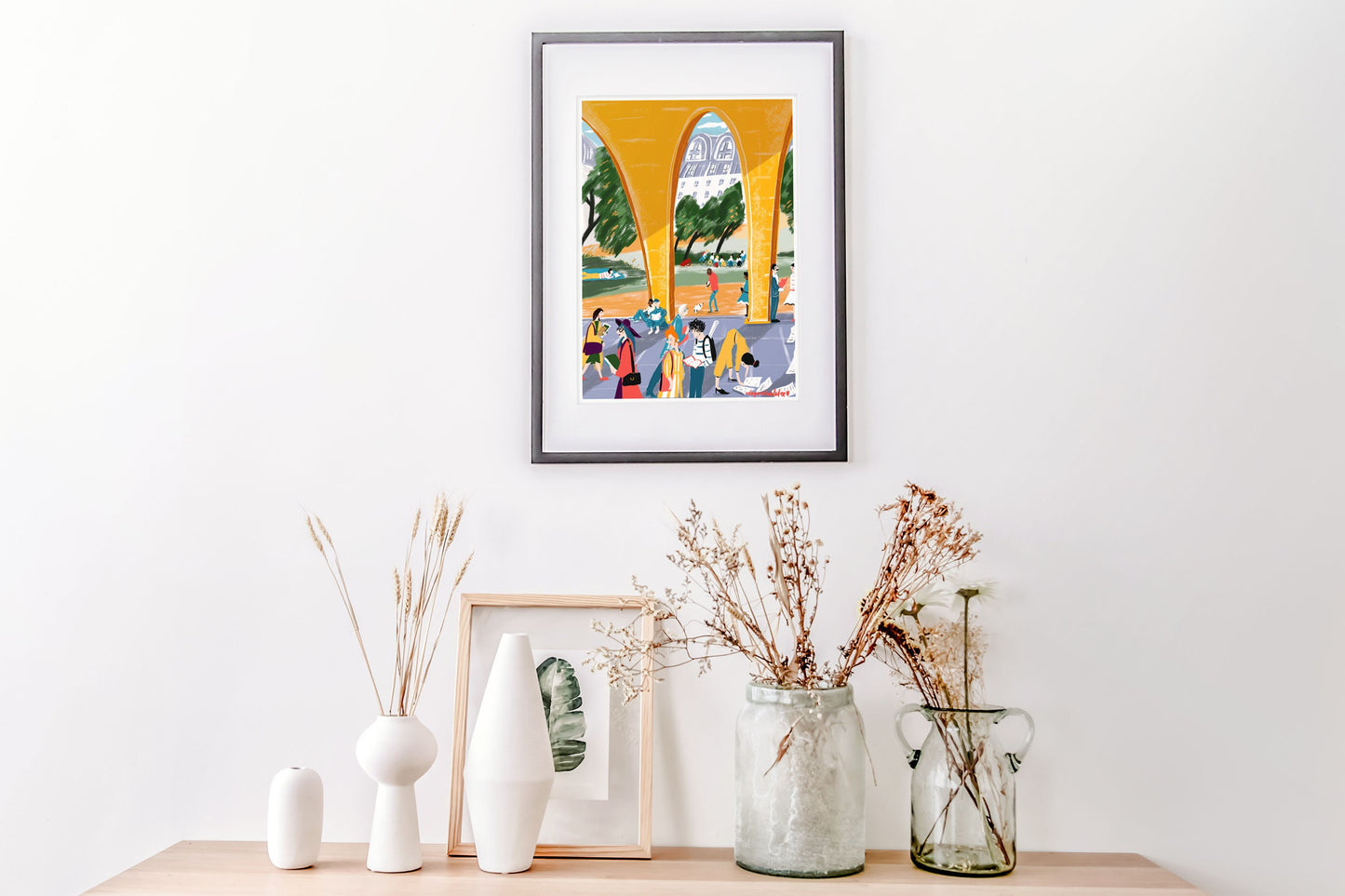 Back to School Art Print: Students in Paris, Colorful Illustration