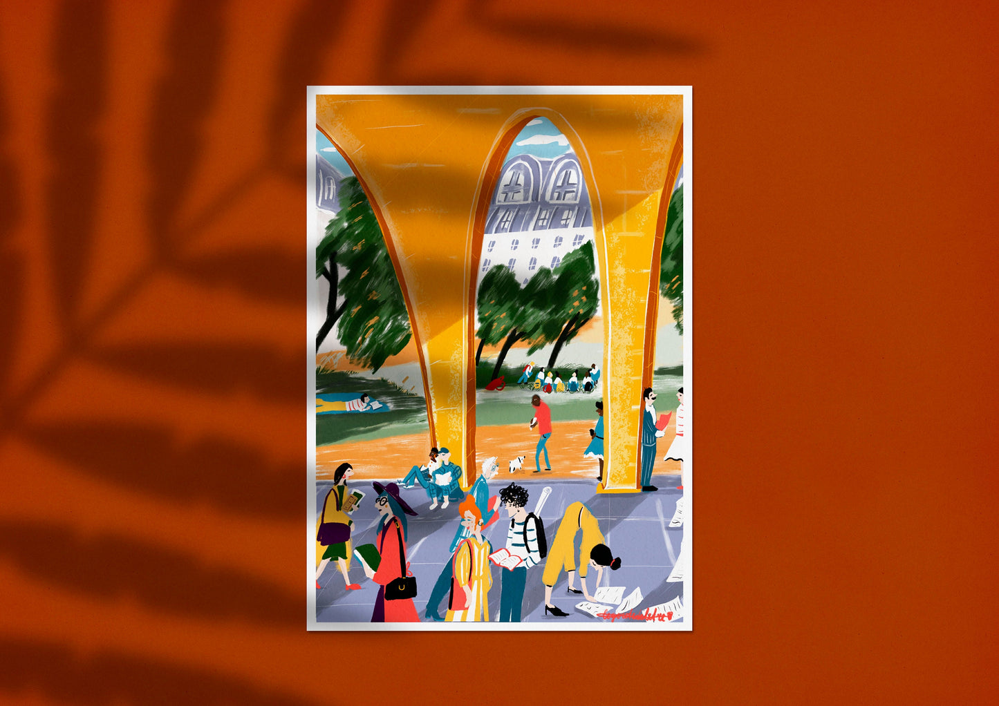Back to School Art Print: Students in Paris, Colorful Illustration