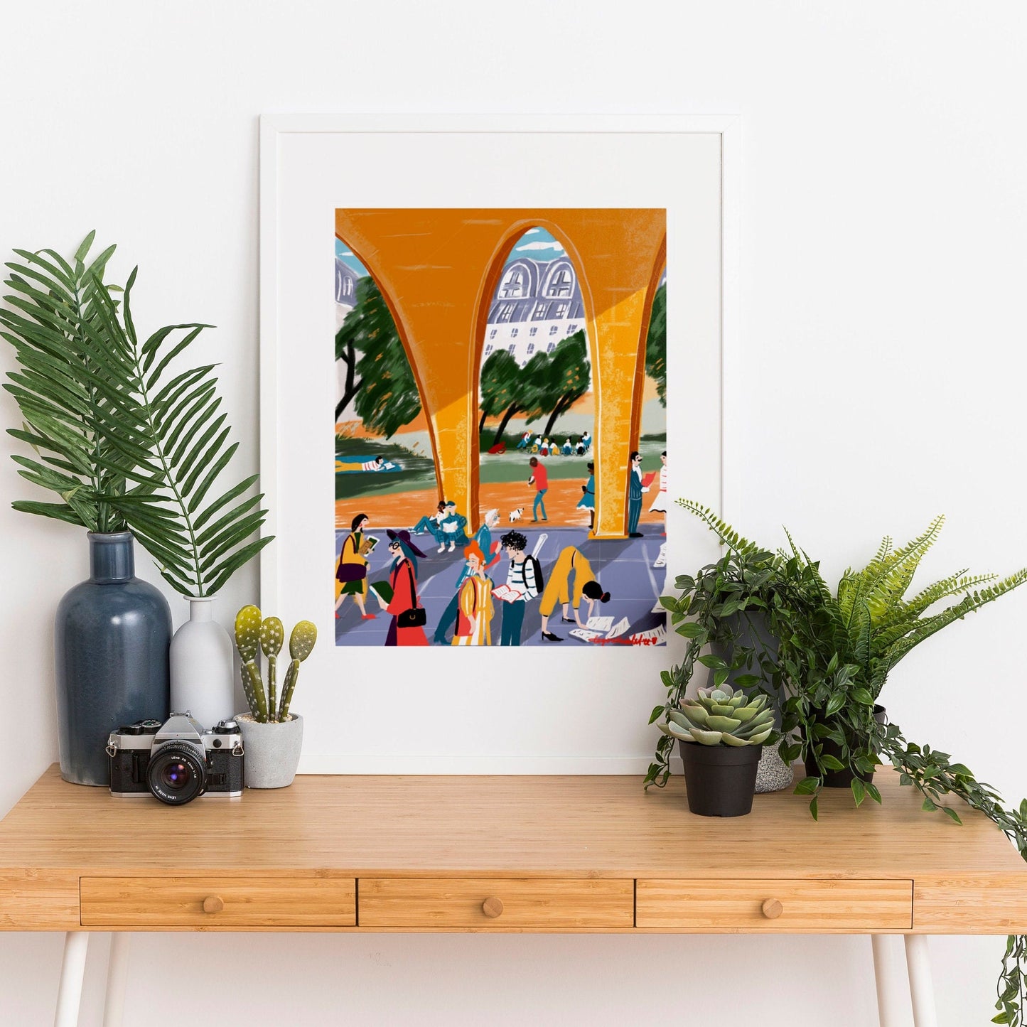 Back to School Art Print: Students in Paris, Colorful Illustration