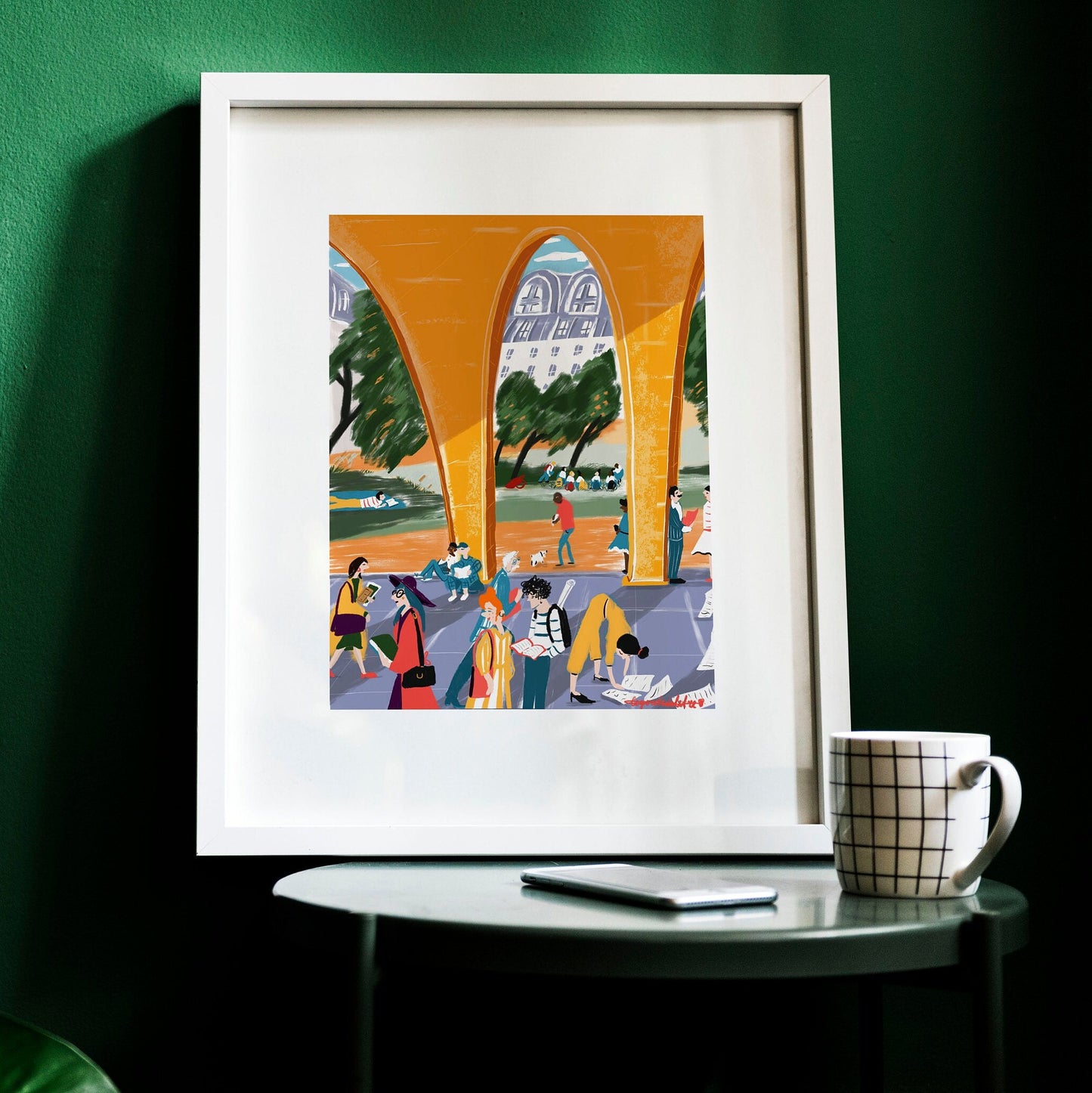 Back to School Art Print: Students in Paris, Colorful Illustration