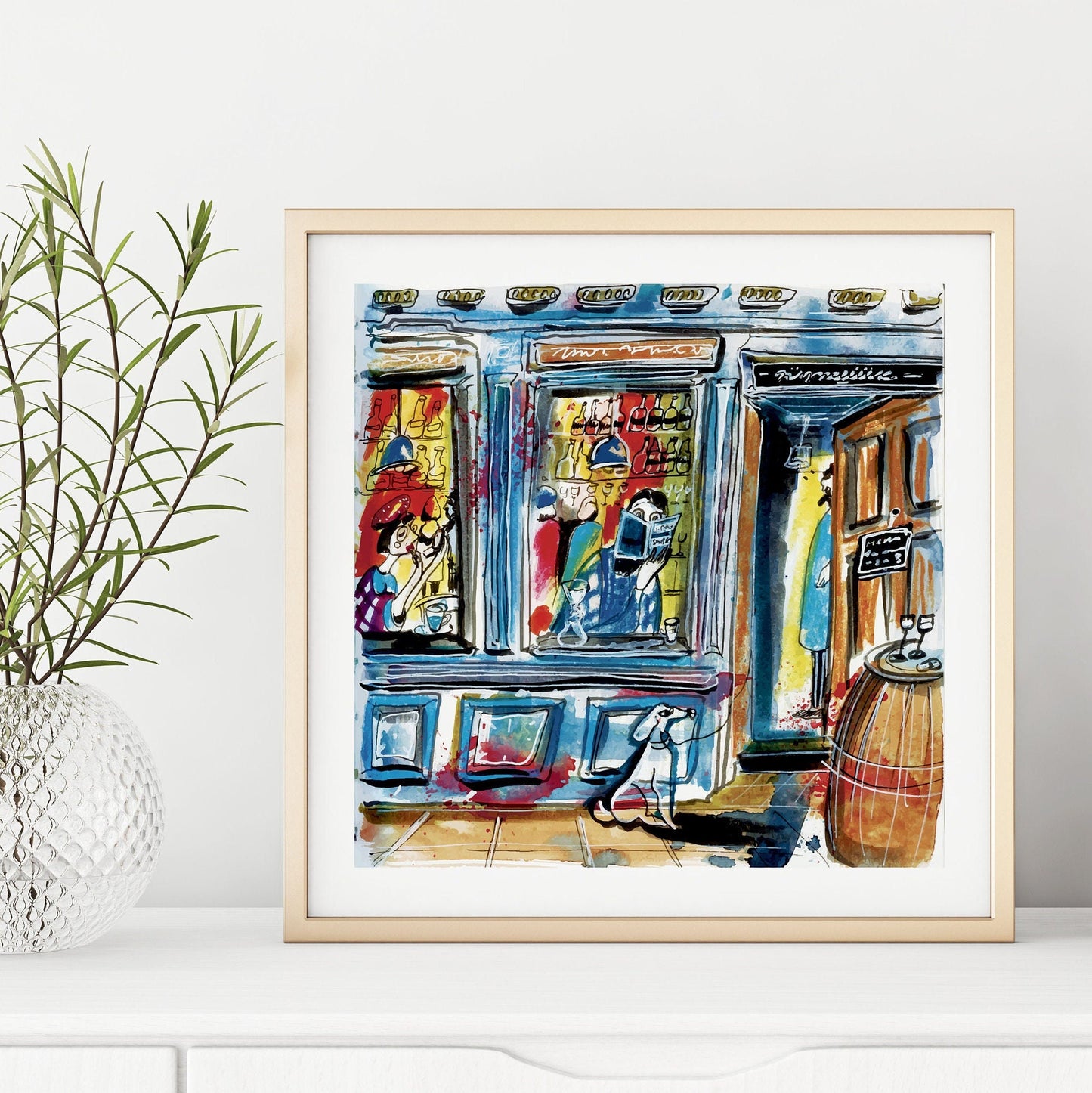 Barcelona Bar Watercolor Art Print: Cafe Wall Decor