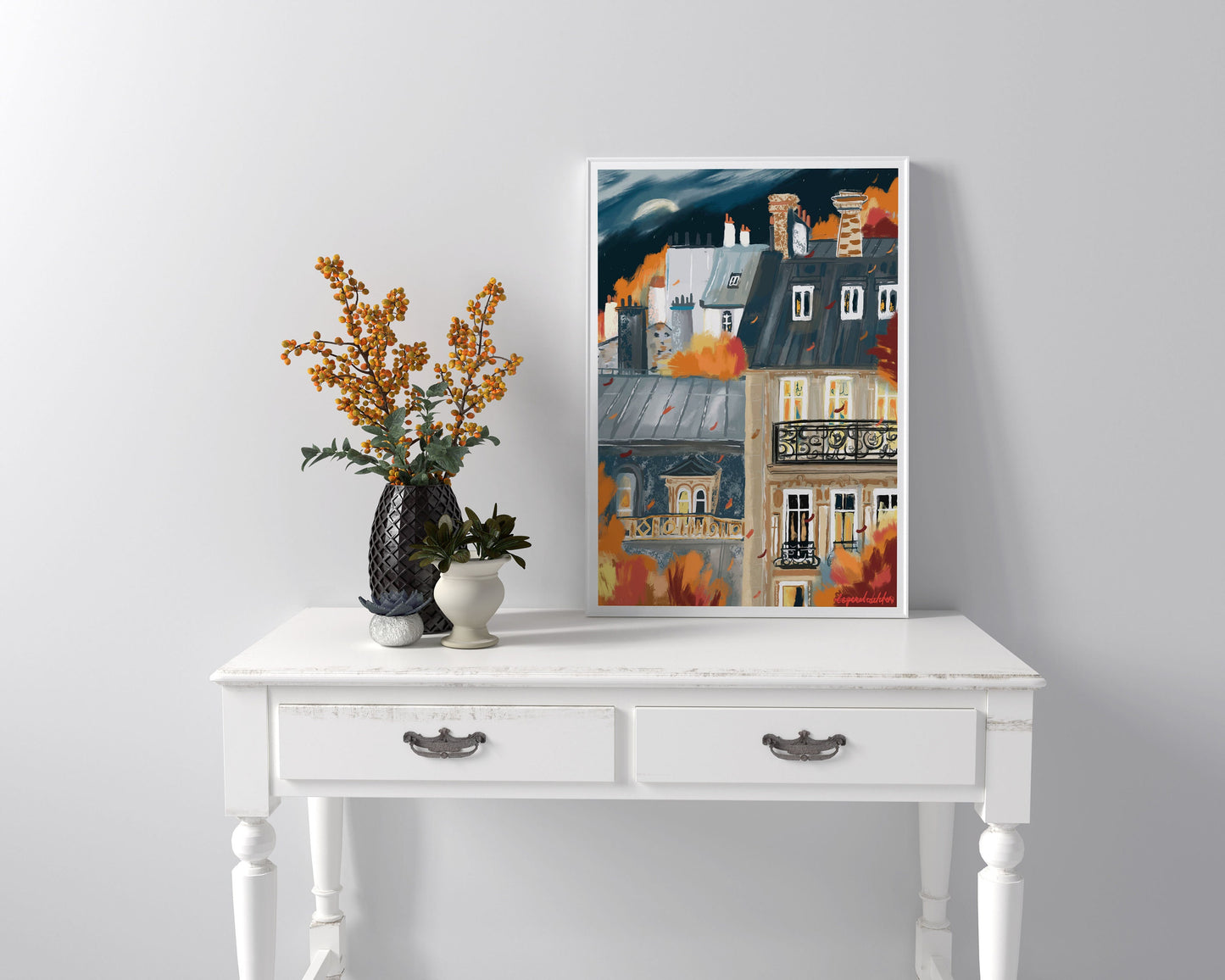 French architecture autumn poster|Paris buildings autumn wall print|Fall landscape art|Autumn painting|Paris city print|Bedroom decor