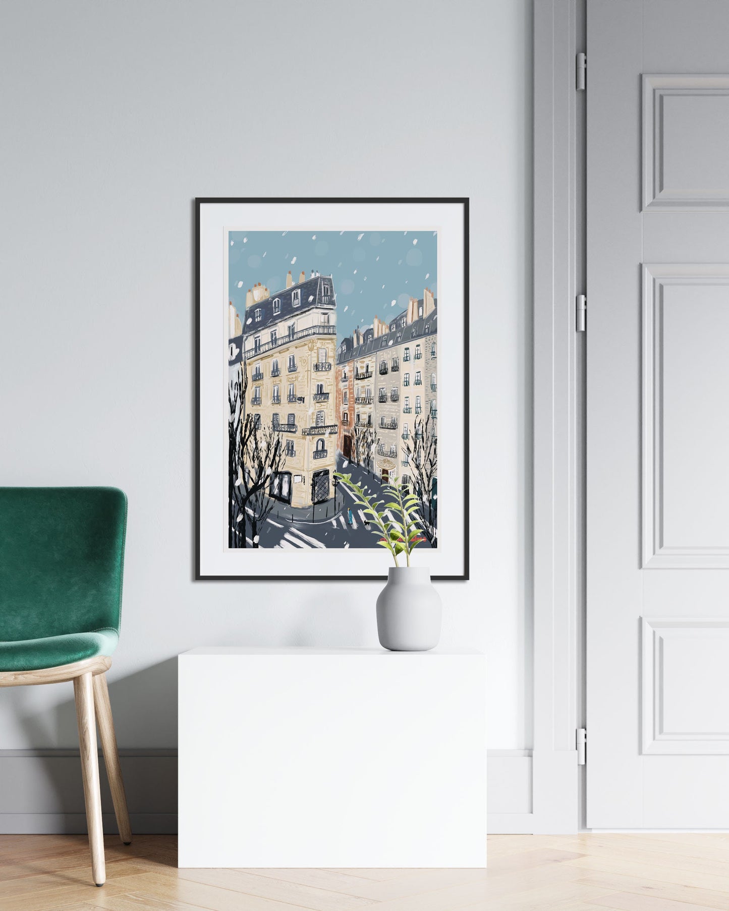 Paris Winter Street Scene Illustration: January in Paris Wall art