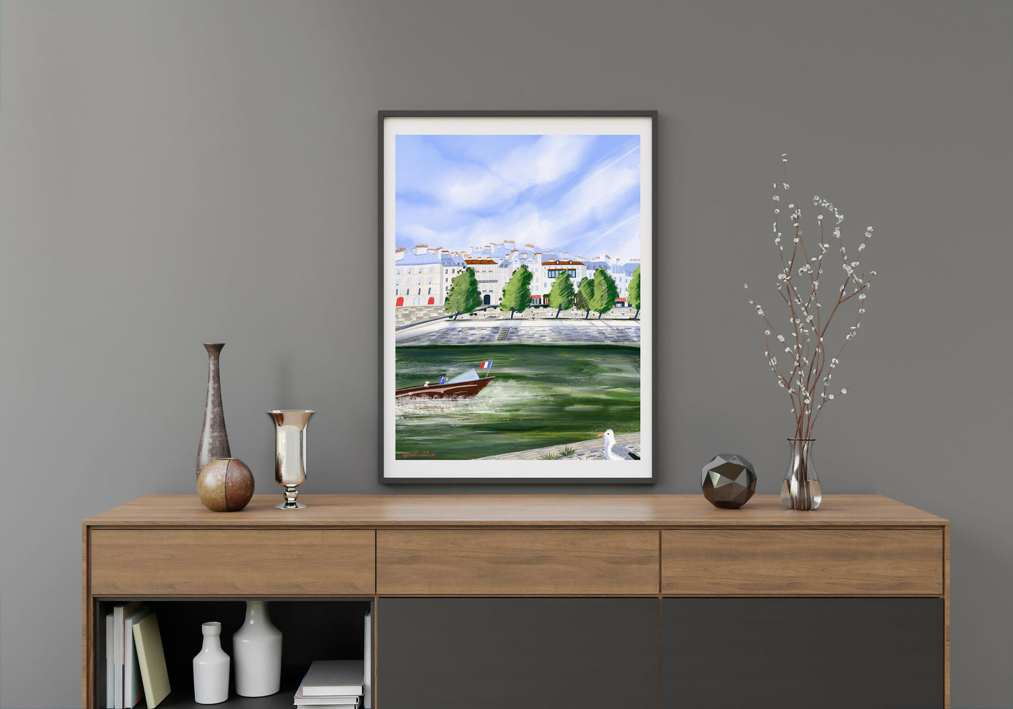 Seine River Paris Art Print: Île Saint-Louis Illustration