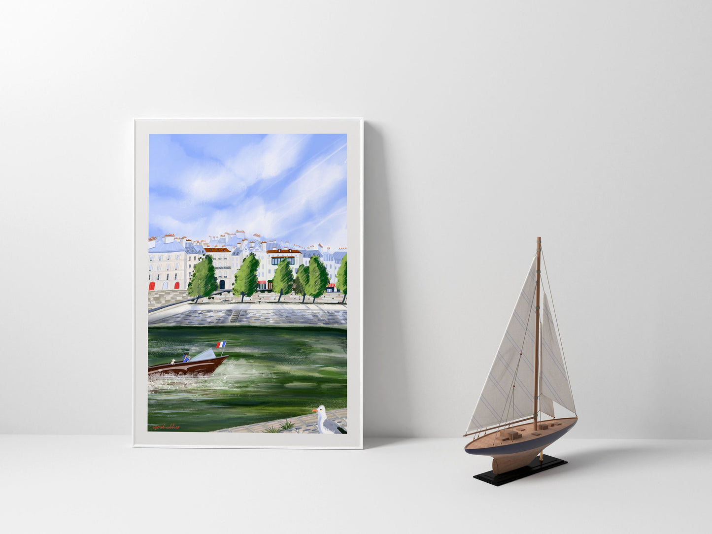Seine River Paris Art Print: Île Saint-Louis Illustration