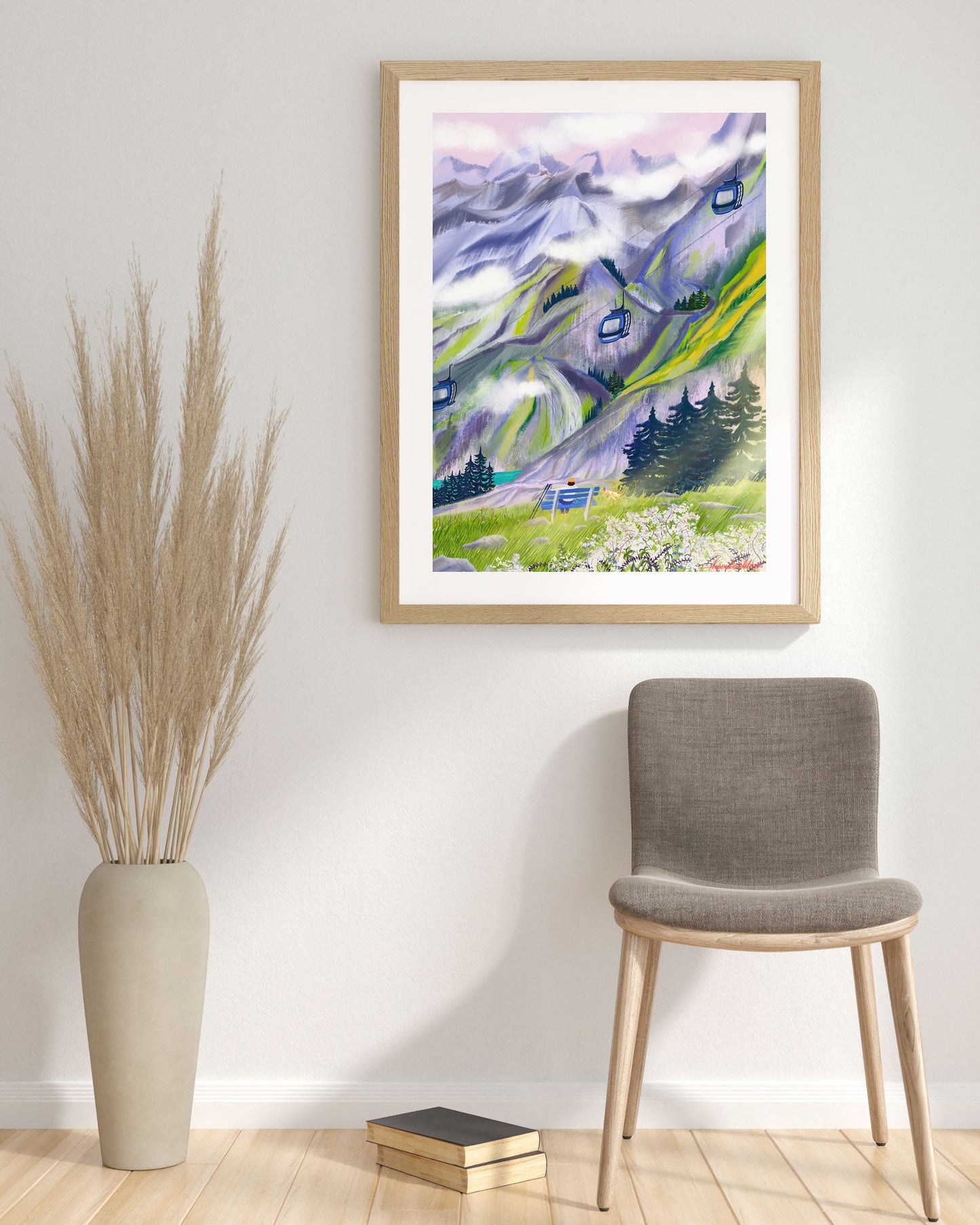 Swiss Alps Art Poster: Mountain Hiking Illustration