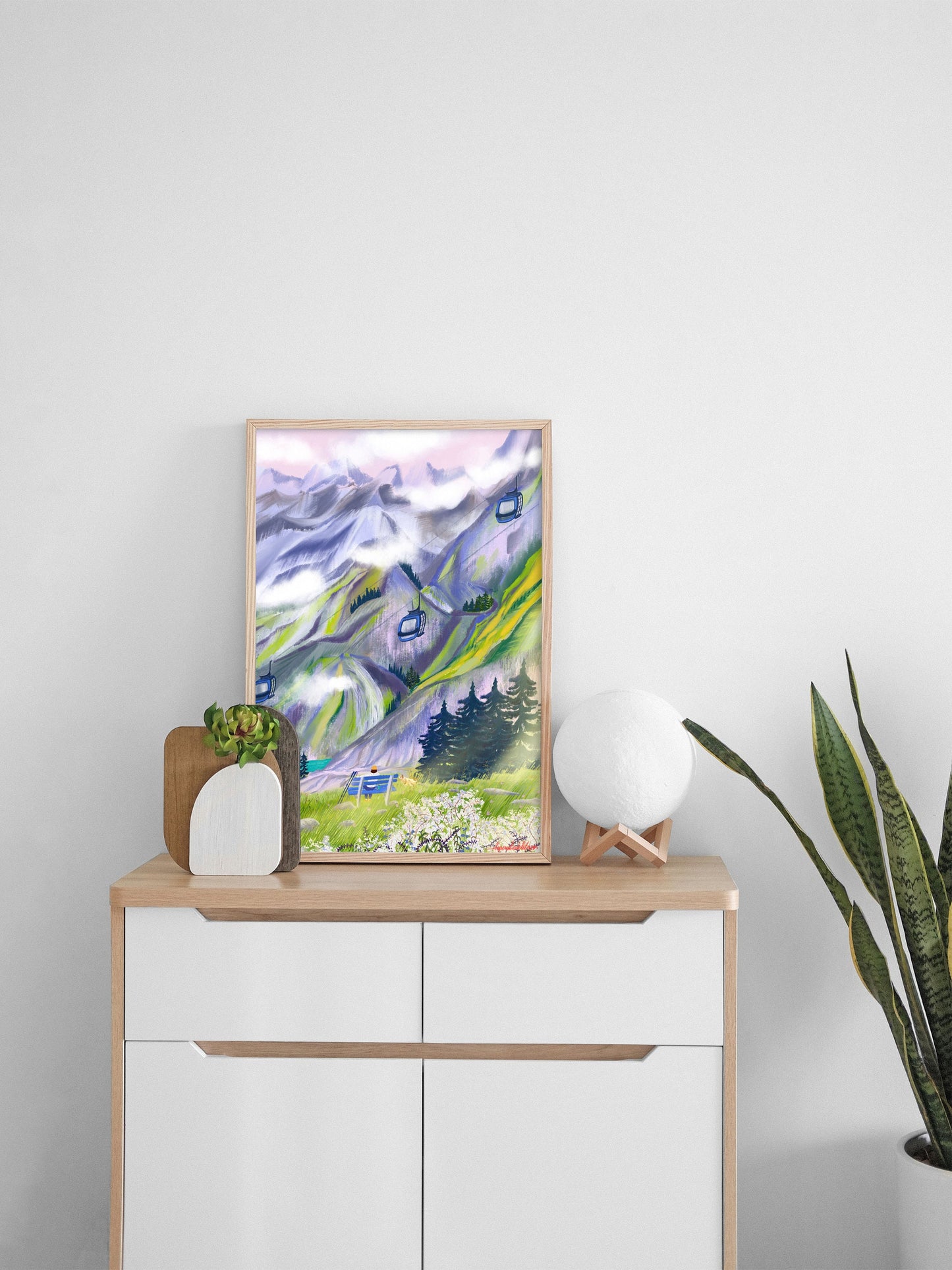 Swiss Alps Art Poster: Mountain Hiking Illustration