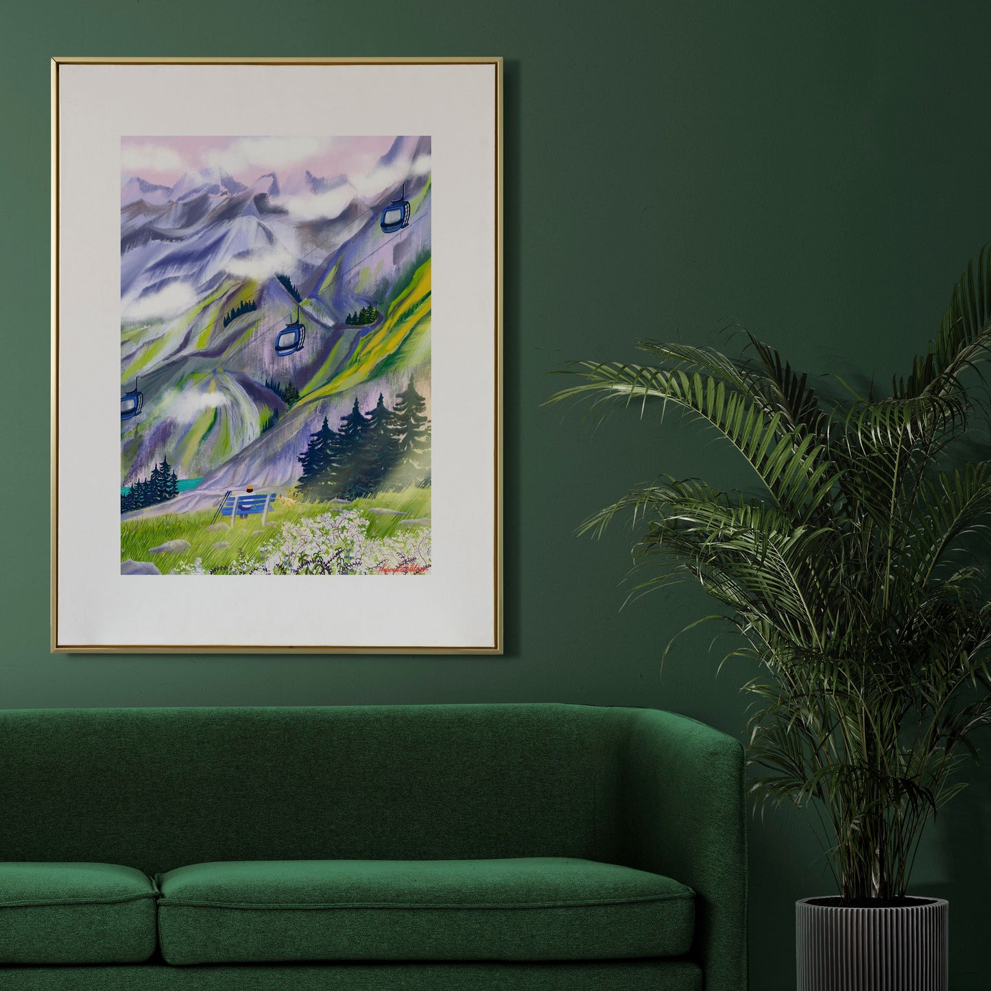 Swiss Alps Art Poster: Mountain Hiking Illustration