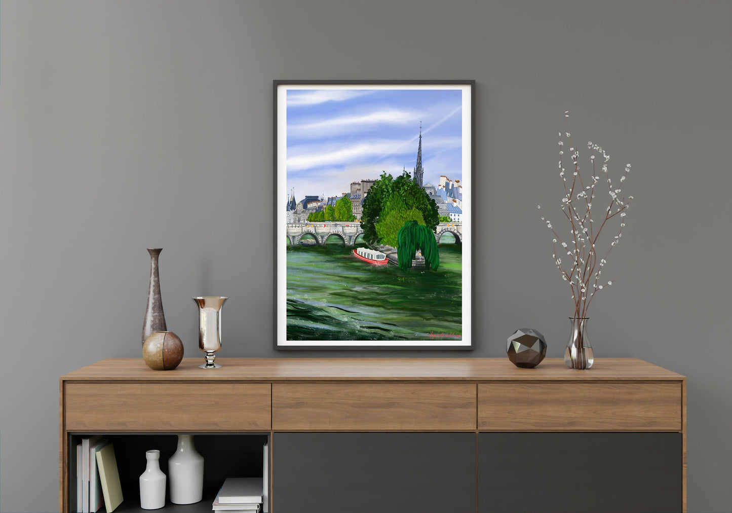 Île de la Cité Paris Art Poster: Seine River View