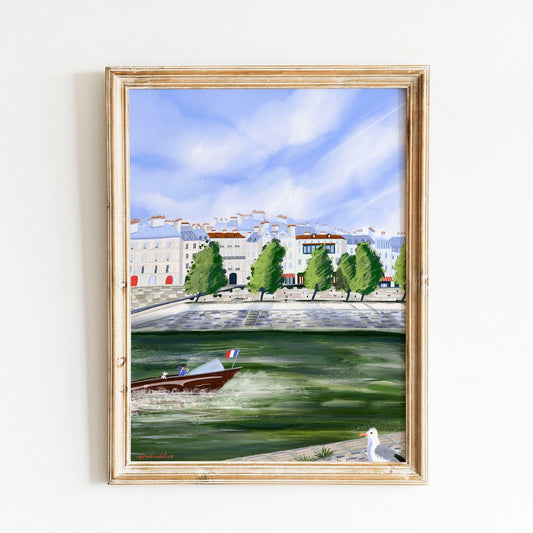 Seine River Paris Art Print: Île Saint-Louis Illustration