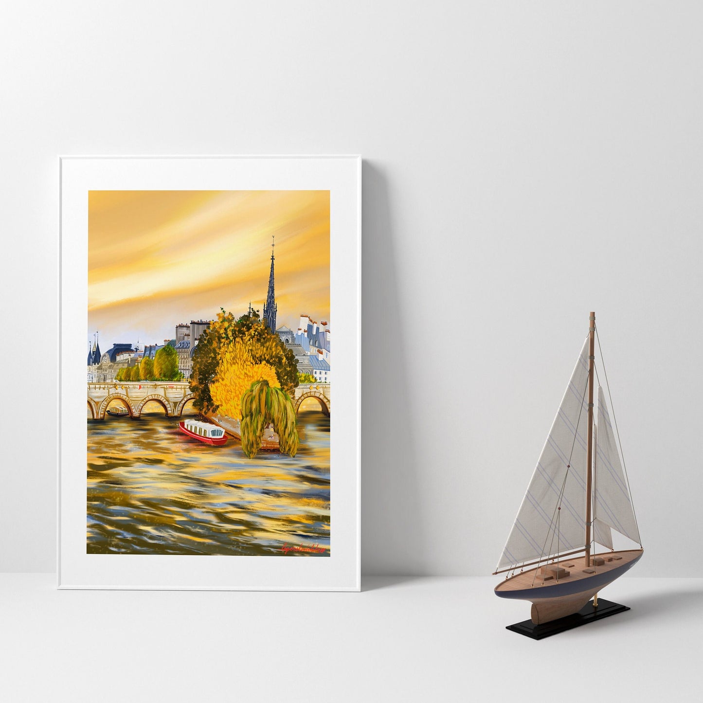 Fall Season Home Wall art|Paris Autumn Art Print|Île de la Cité, Sunset on Seine| Paris print A3 A4| Autumn cozy artwork