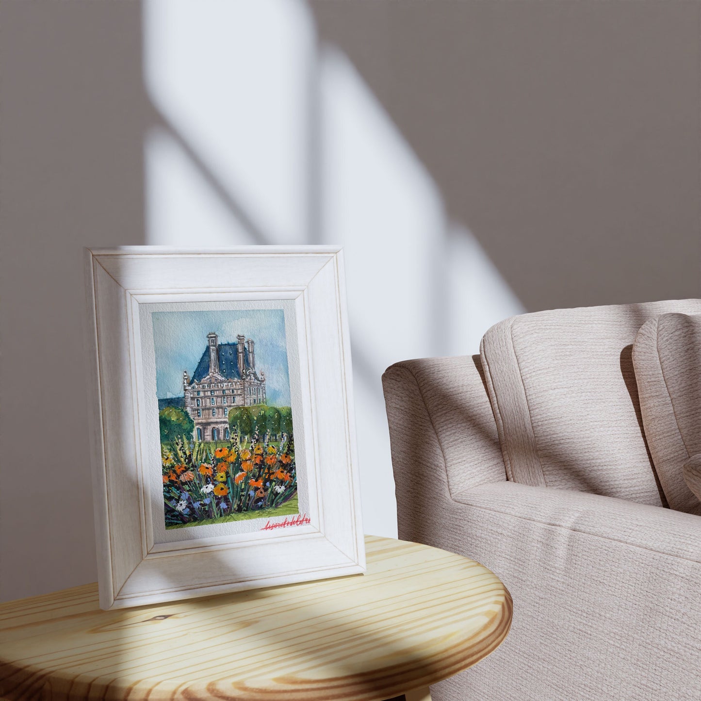 Louvre Autumn Watercolor Painting: Paris Tuileries Garden Art
