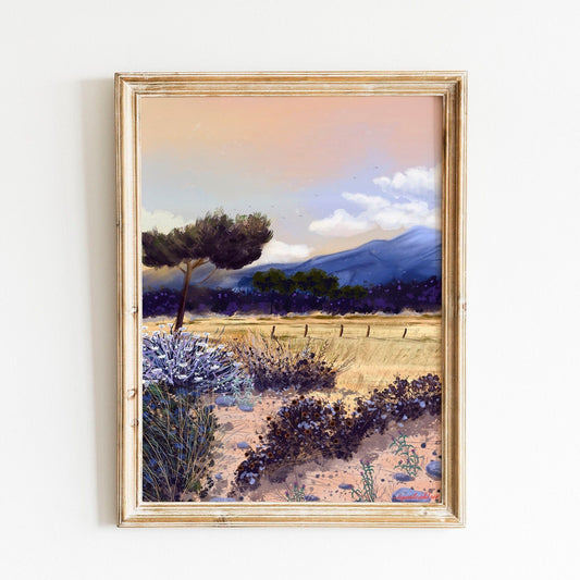Corsica Landscape Art Print: Fine Art Paper, Travel Illustration