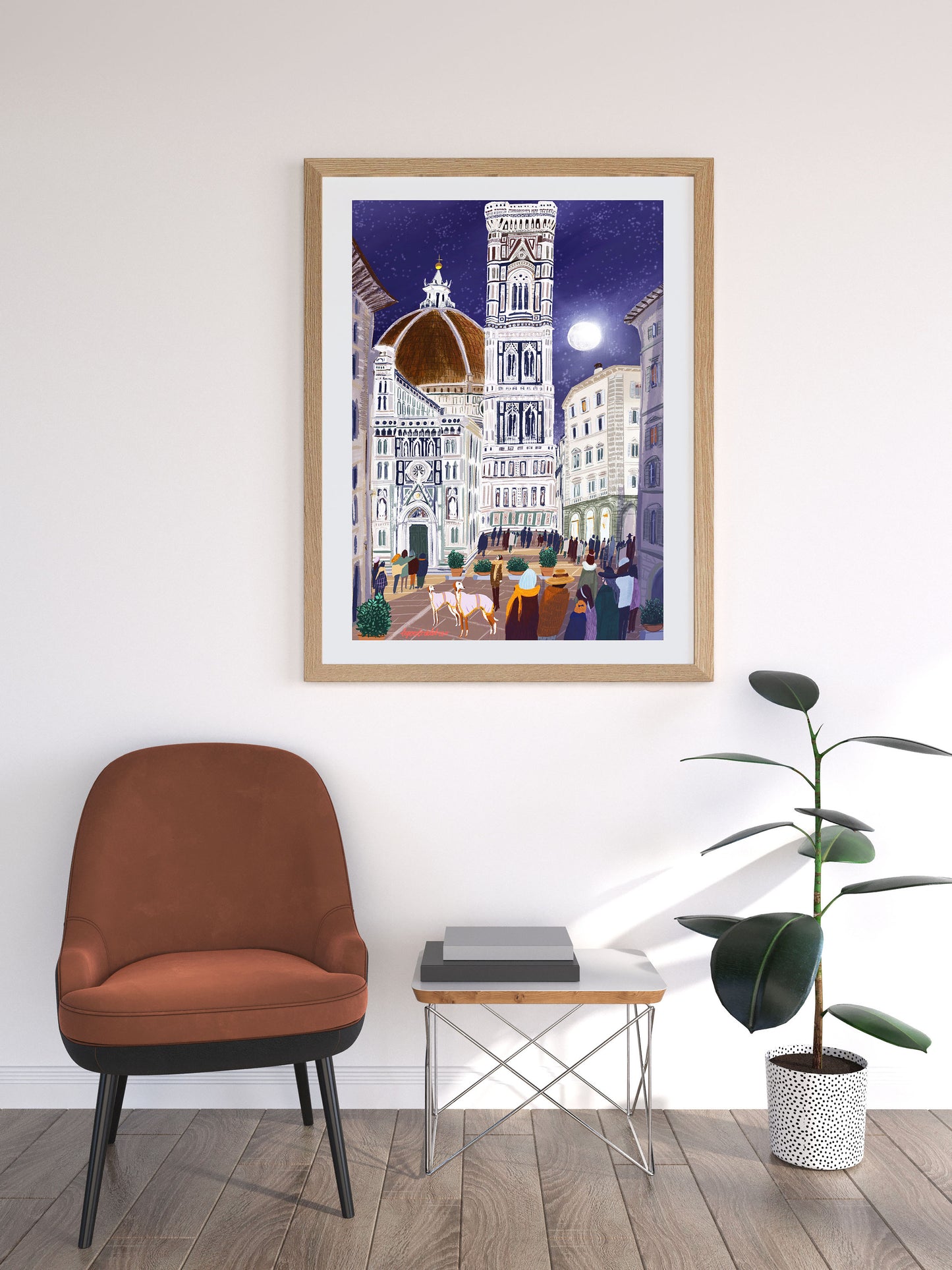 Florence Night Art Poster: Santa Maria del Fiore Print