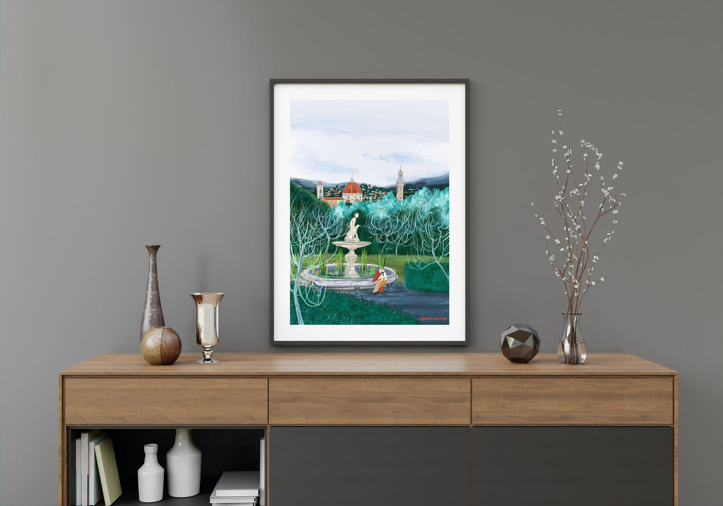 Boboli Gardens Florence Art Print: Tuscany Landscape Illustration