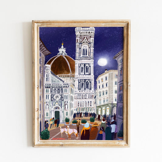 Florence Night Art Poster: Santa Maria del Fiore Print