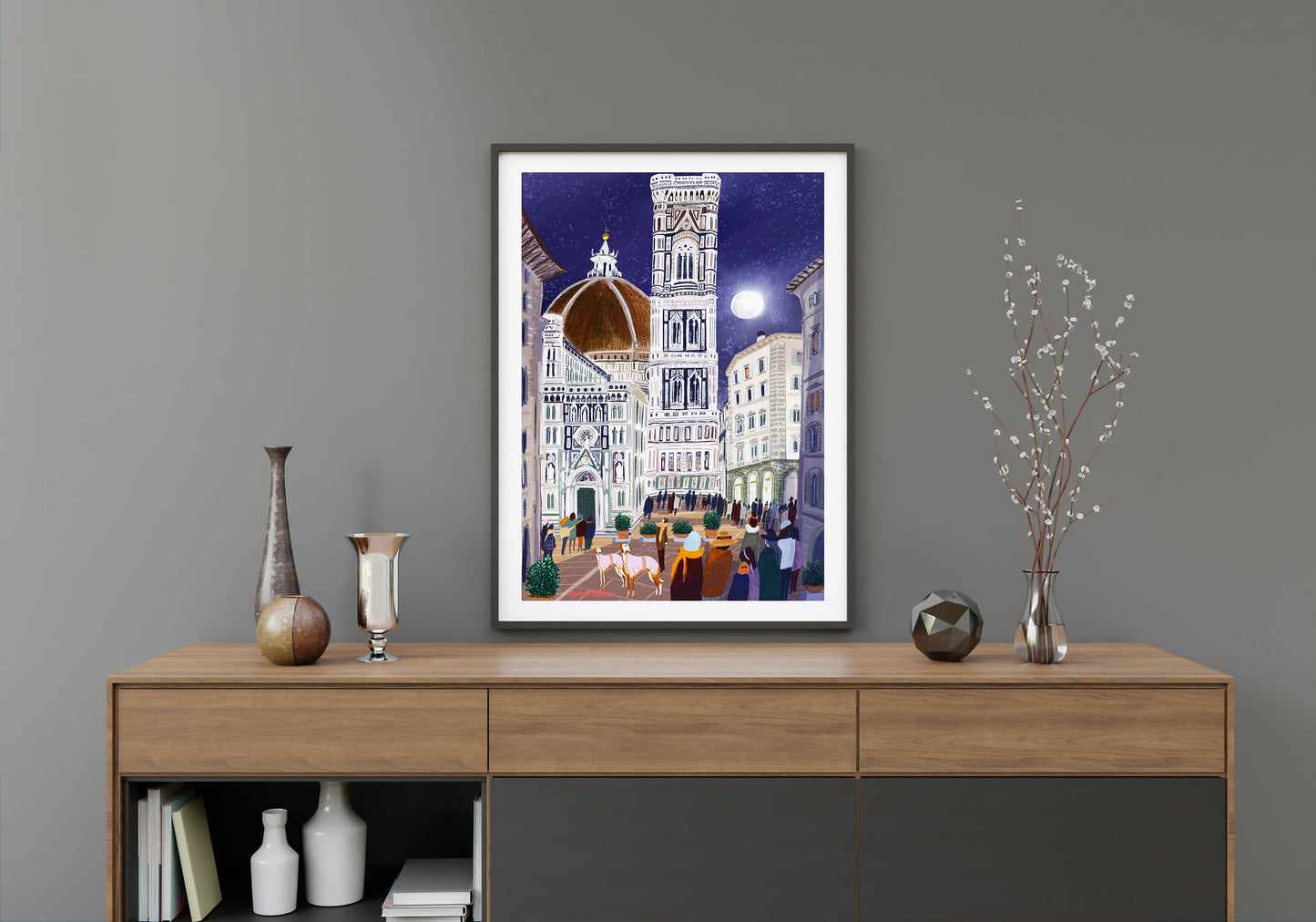 Florence Night Art Poster: Santa Maria del Fiore Print