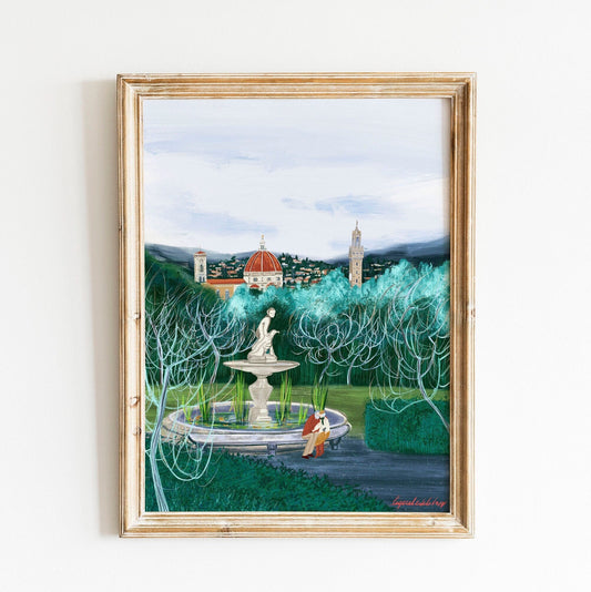 Boboli Gardens Florence Art Print: Tuscany Landscape Illustration