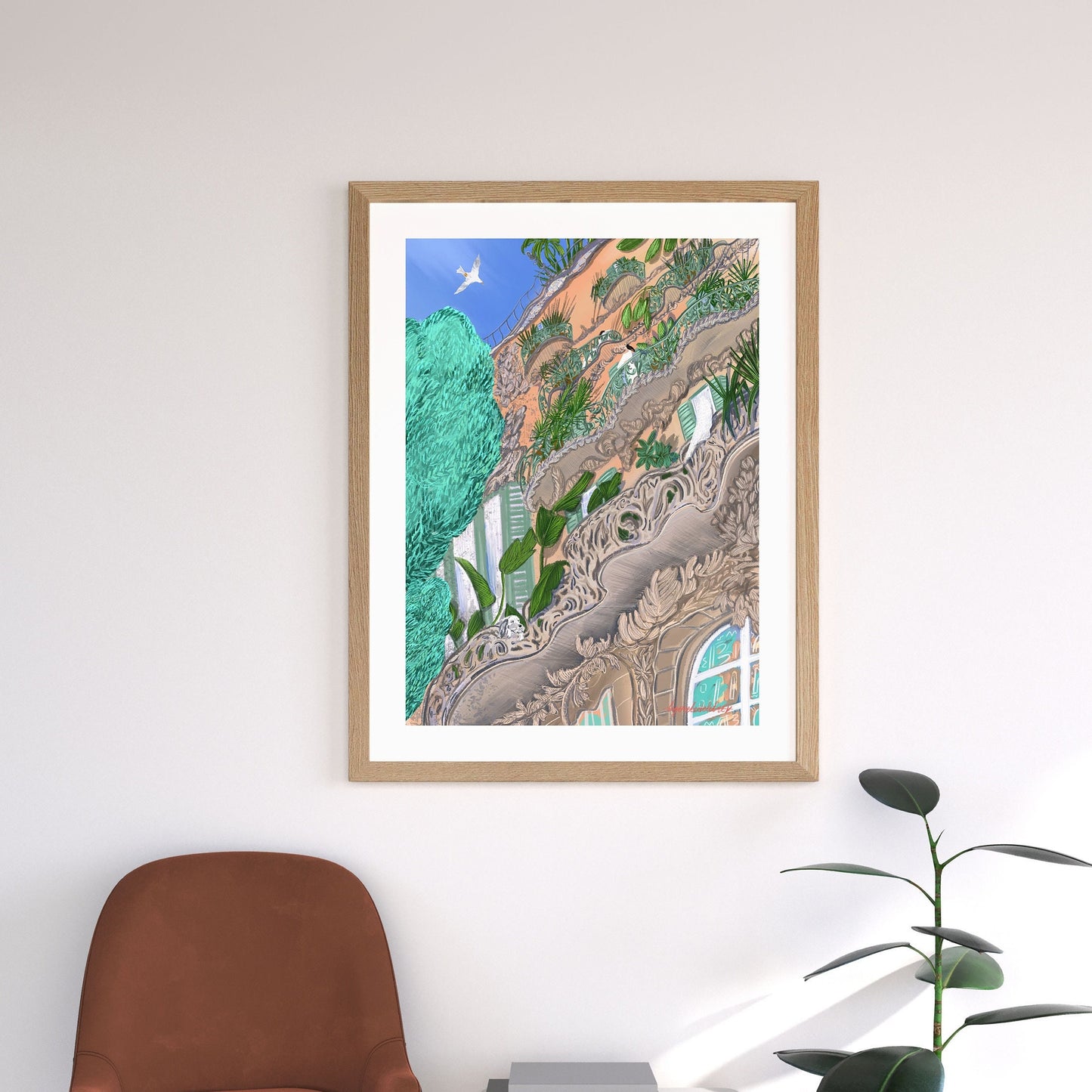 Barcelona Building Art Print: Morning Illustration