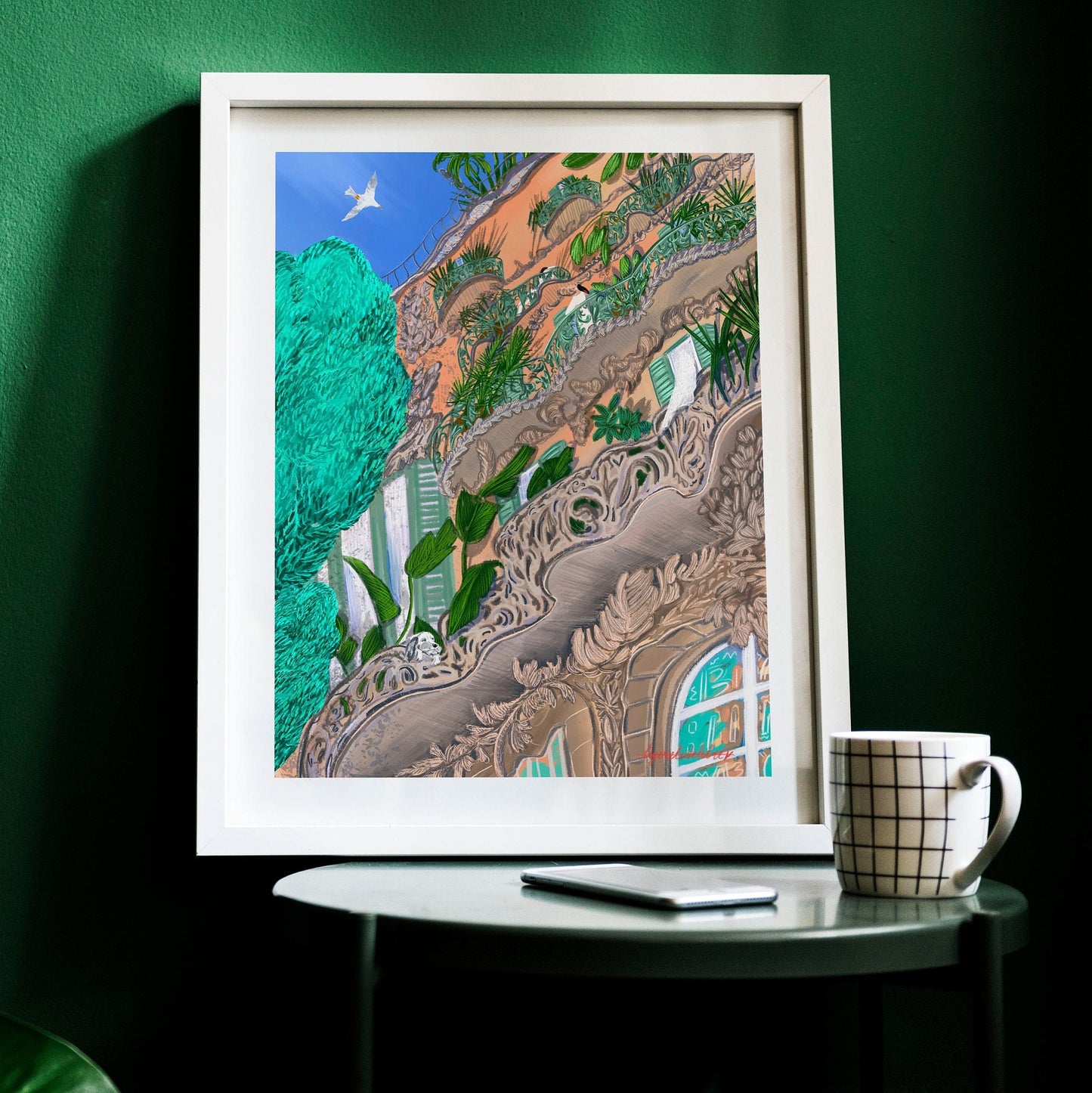 Barcelona Building Art Print: Morning Illustration