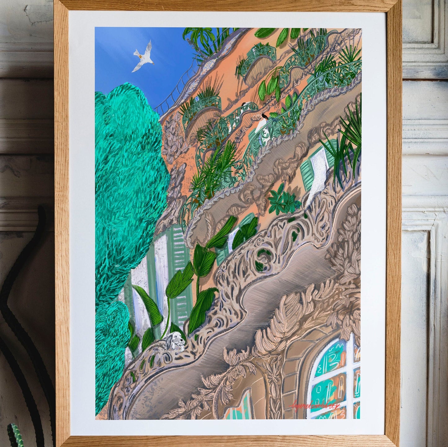 Barcelona Building Art Print: Morning Illustration