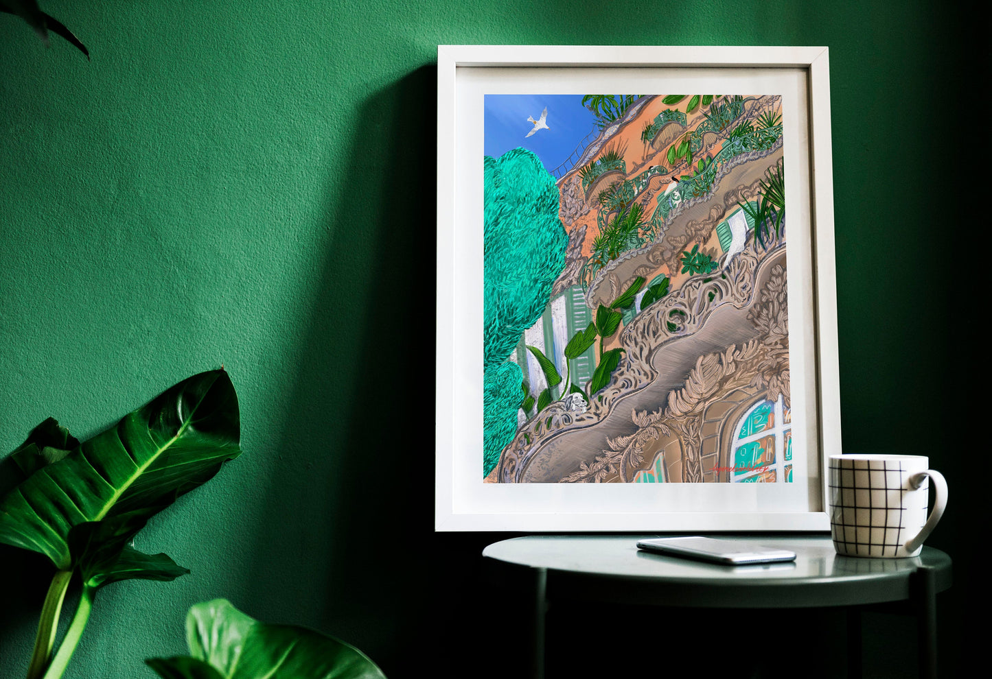 Barcelona Building Art Print: Morning Illustration