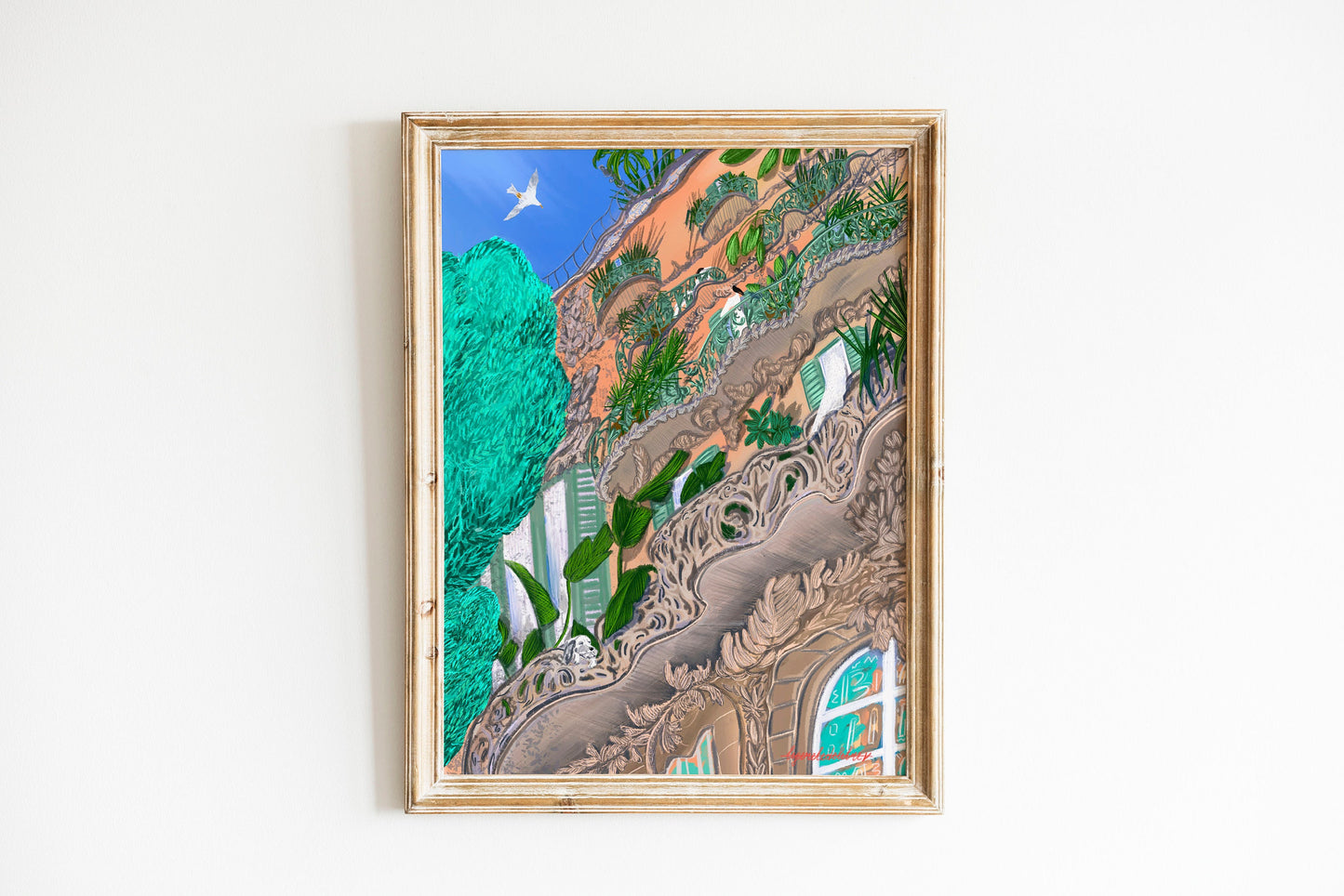 Barcelona Building Art Print: Morning Illustration