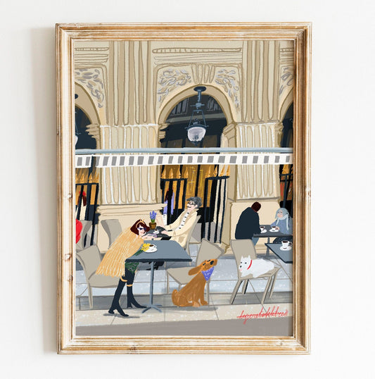 Palais Royal Paris Art Poster: Jardin Cafe Scene