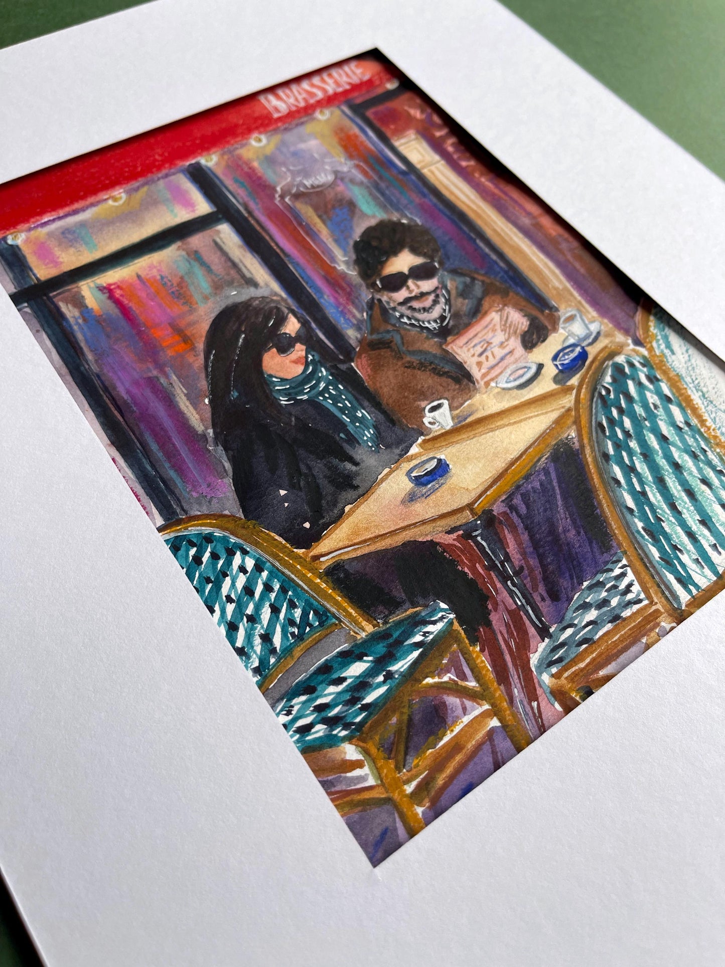 Parisian Cafe Watercolor Sketch: Romantic Couple Artwork
