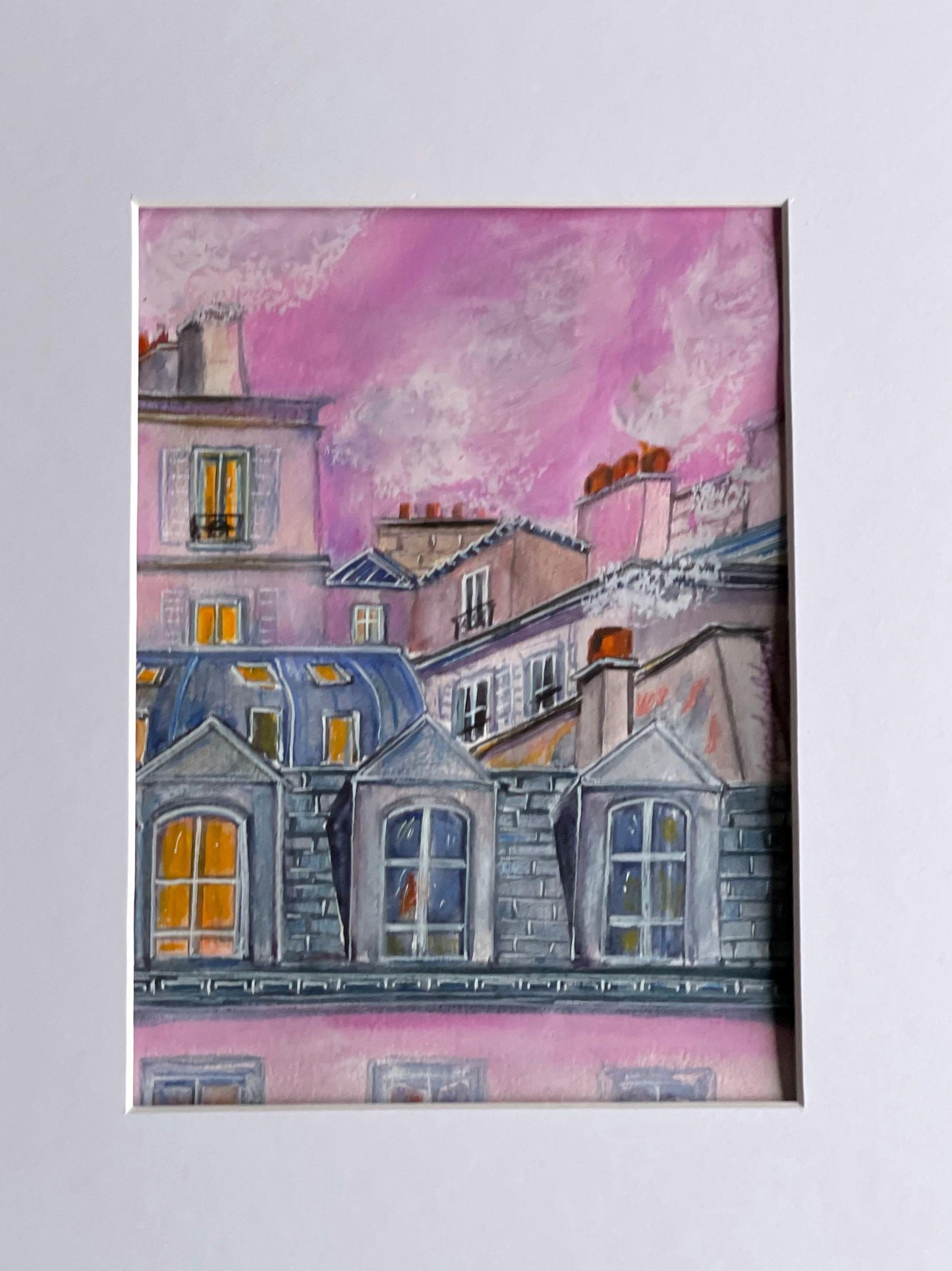 Pink Parisian Rooftops: Original Watercolor Sketch (15cm X23 cm)