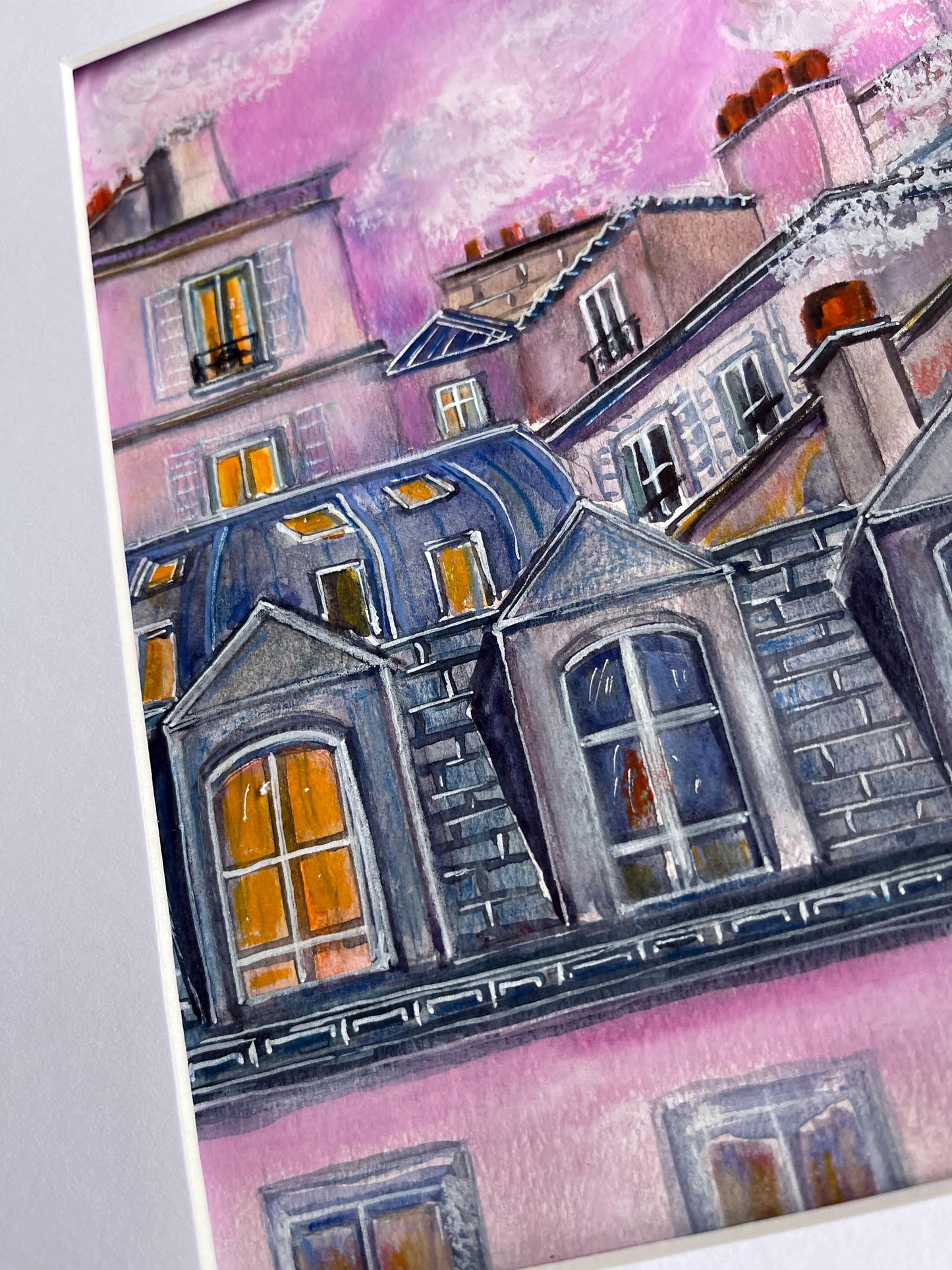 Pink Parisian Rooftops: Original Watercolor Sketch (15cm X23 cm)