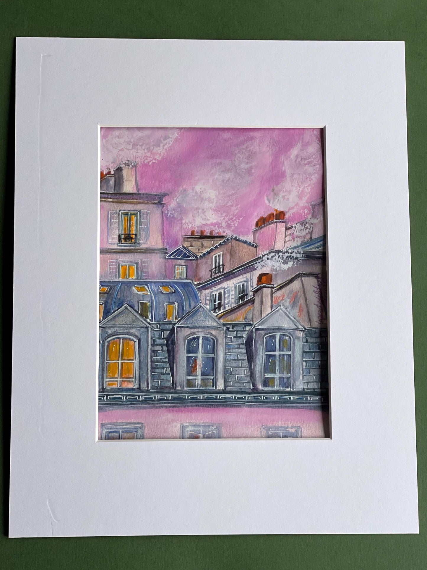 Pink Parisian Rooftops: Original Watercolor Sketch (15cm X23 cm)