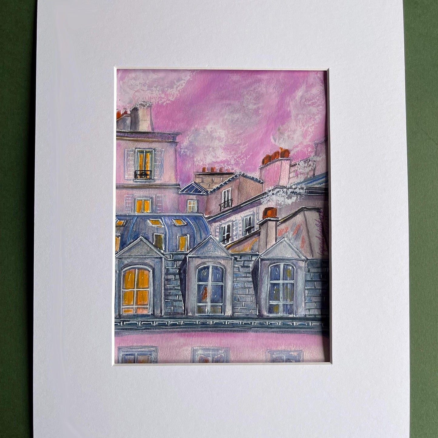 Pink Parisian Rooftops: Original Watercolor Sketch (15cm X23 cm)