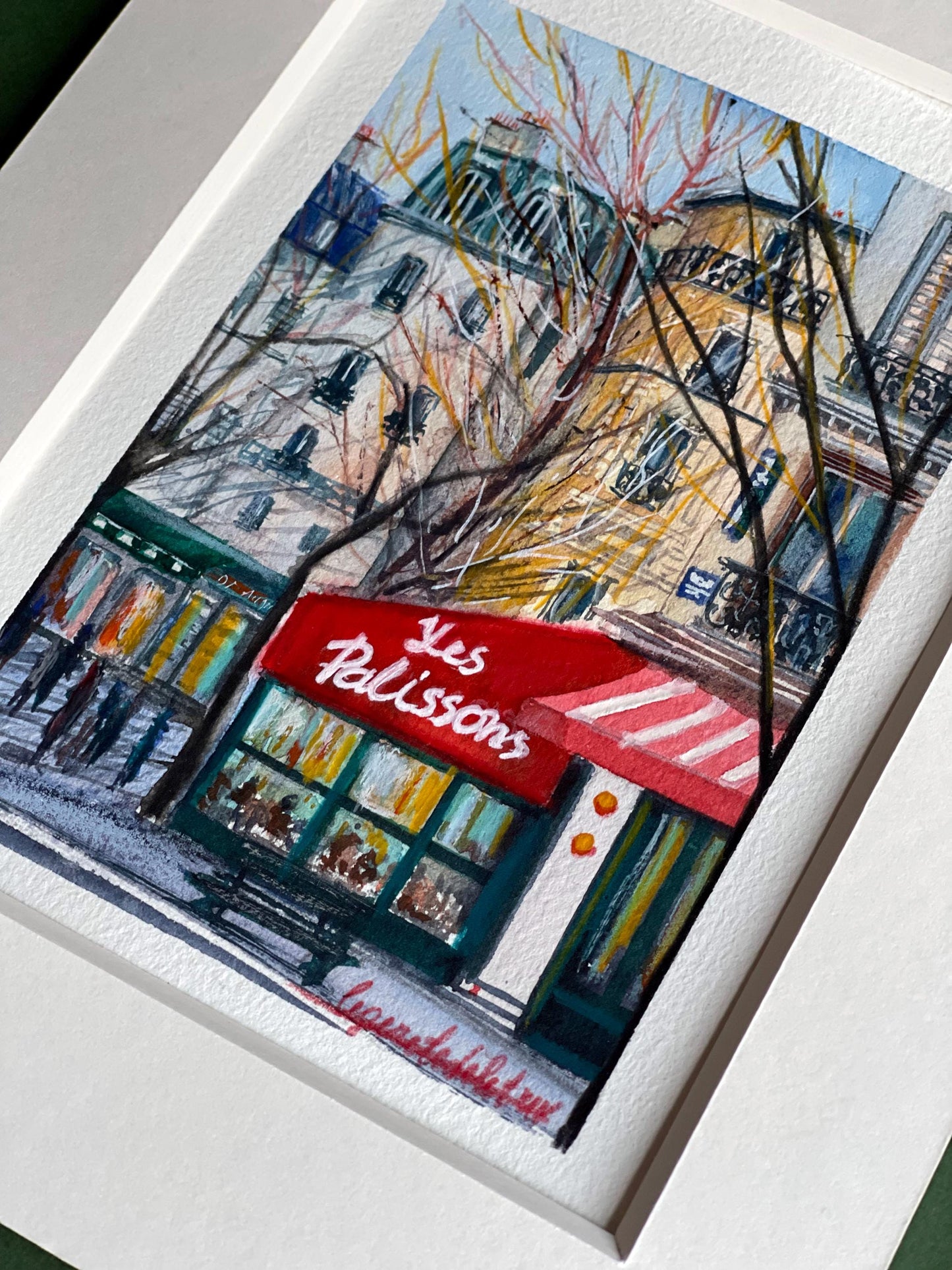 Paris winter scene tiny watercolor original artwork
