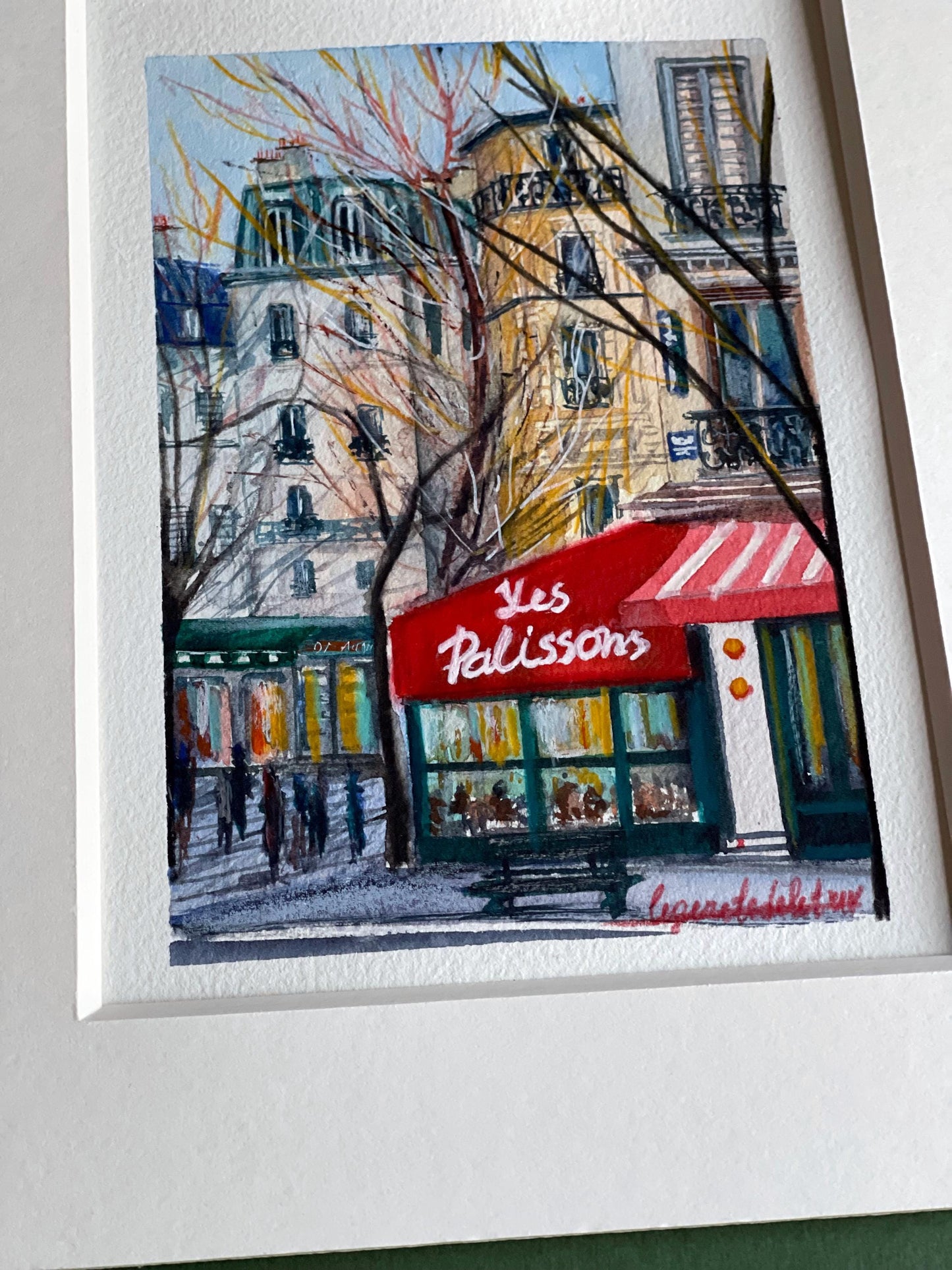 Paris winter scene tiny watercolor original artwork