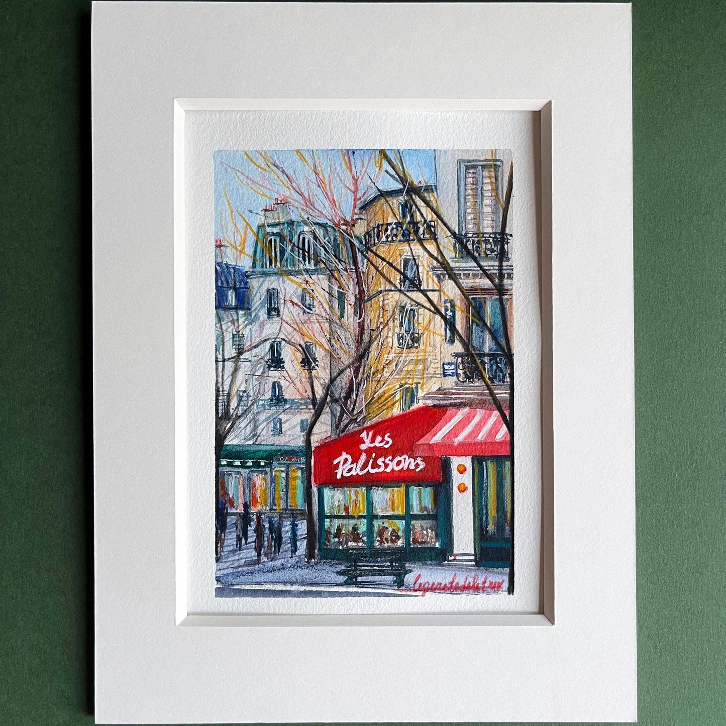 Paris winter scene tiny watercolor original artwork