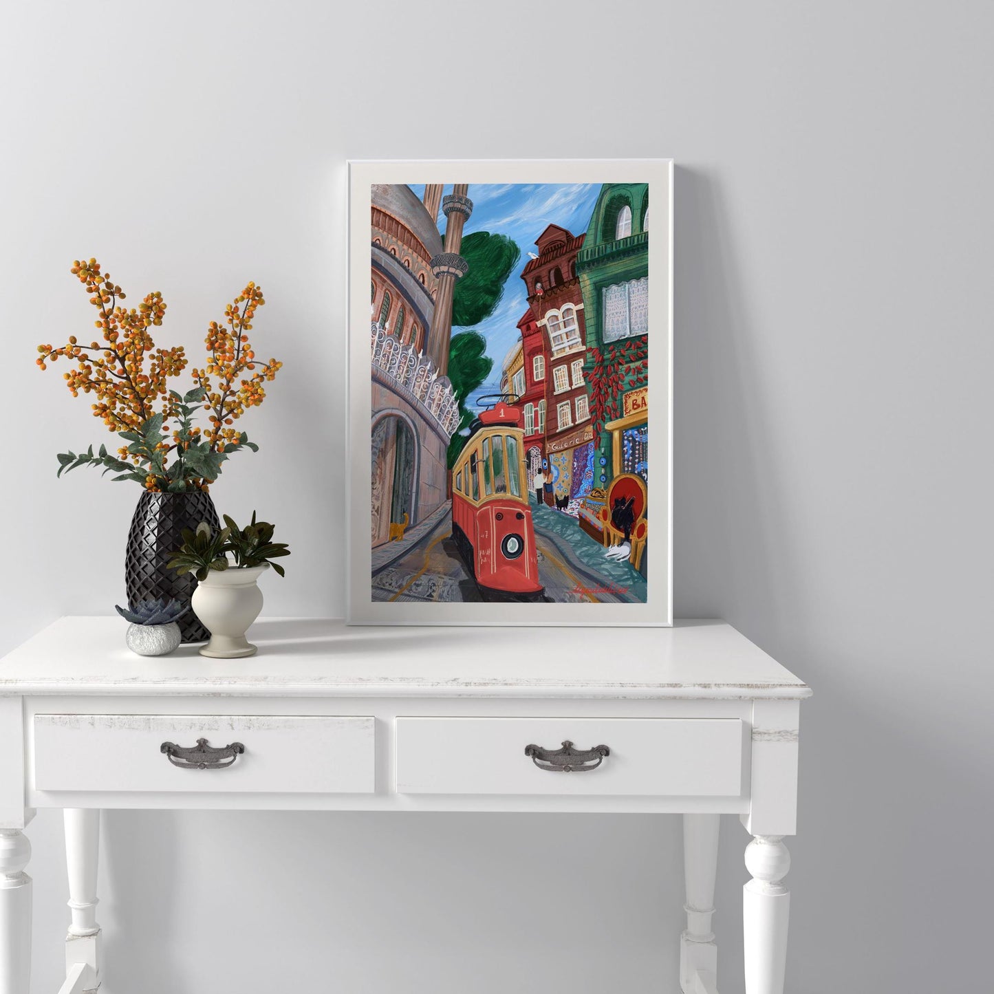 Istanbul City Art Poster: Vibrant Turkish city. Istanbul travel art poster