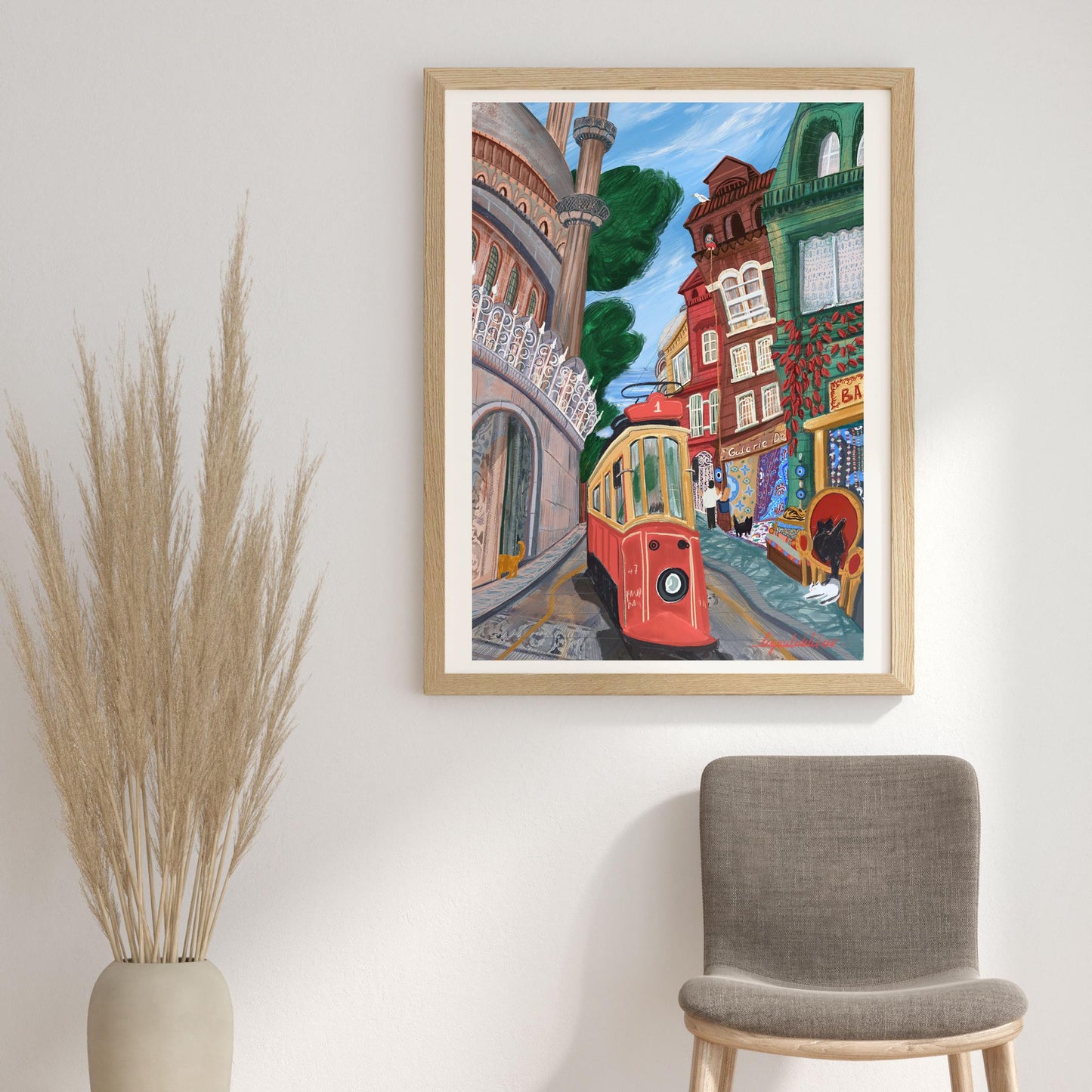 Istanbul City Art Poster: Vibrant Turkish city. Istanbul travel art poster