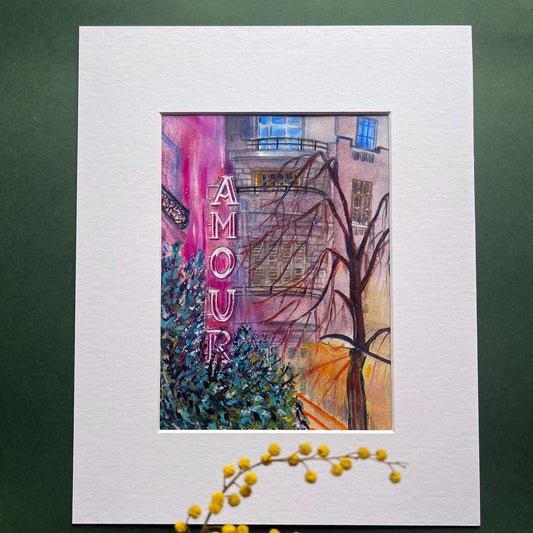 Amour French Art: Original Watercolor & Pastel Sketch