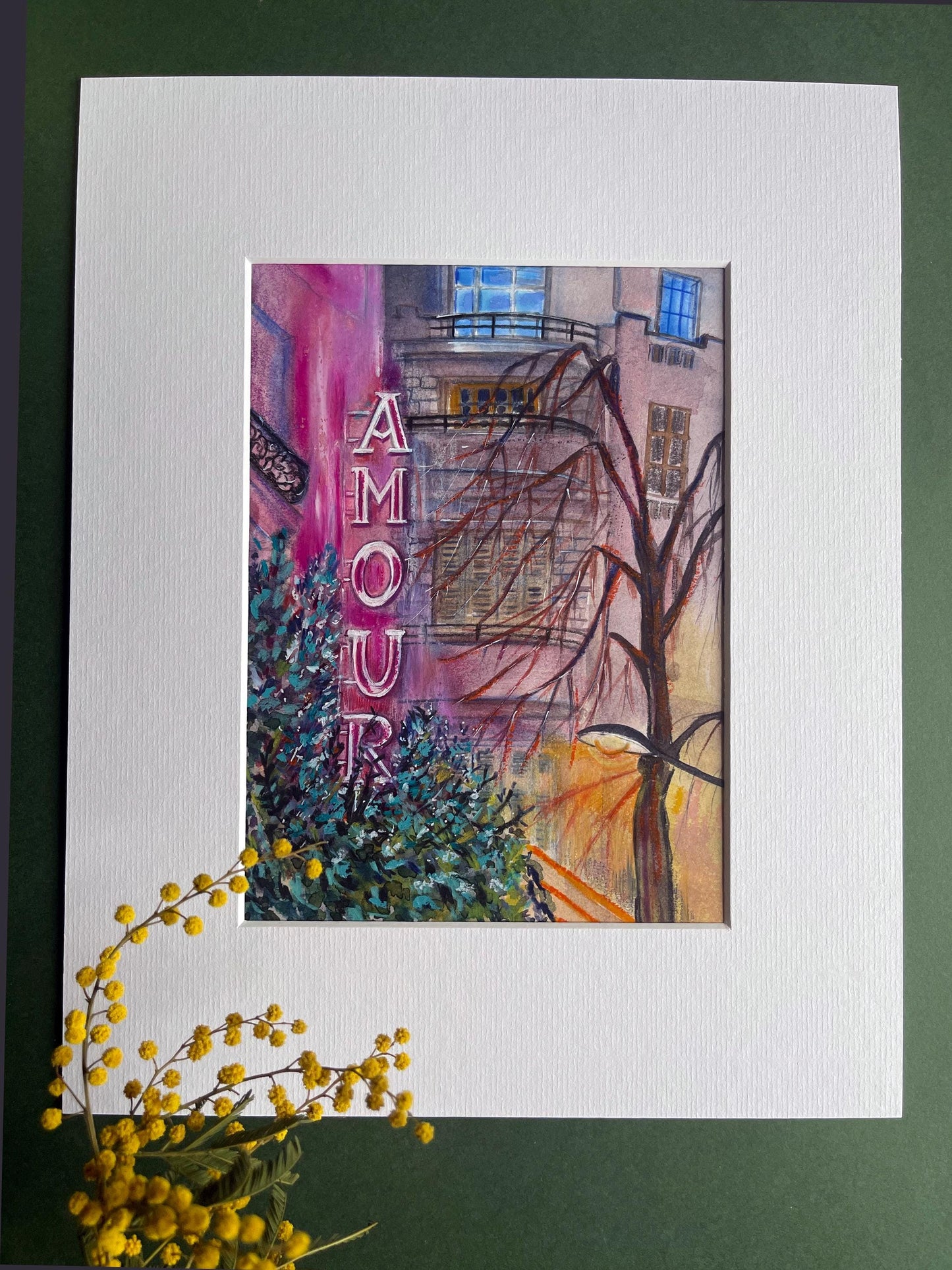 Amour French Art: Original Watercolor & Pastel Sketch