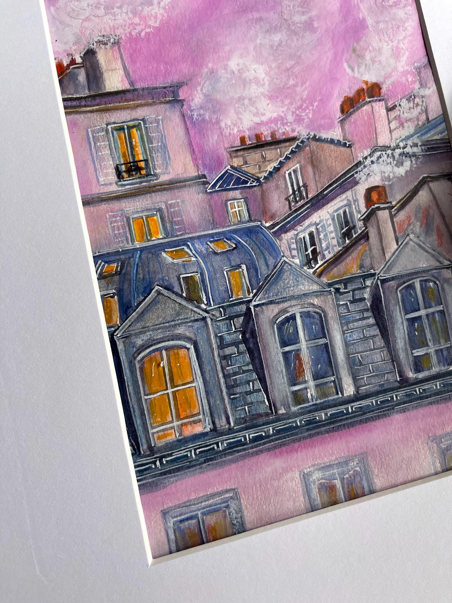 Pink Parisian Rooftops: Original Watercolor Sketch (15cm X23 cm)
