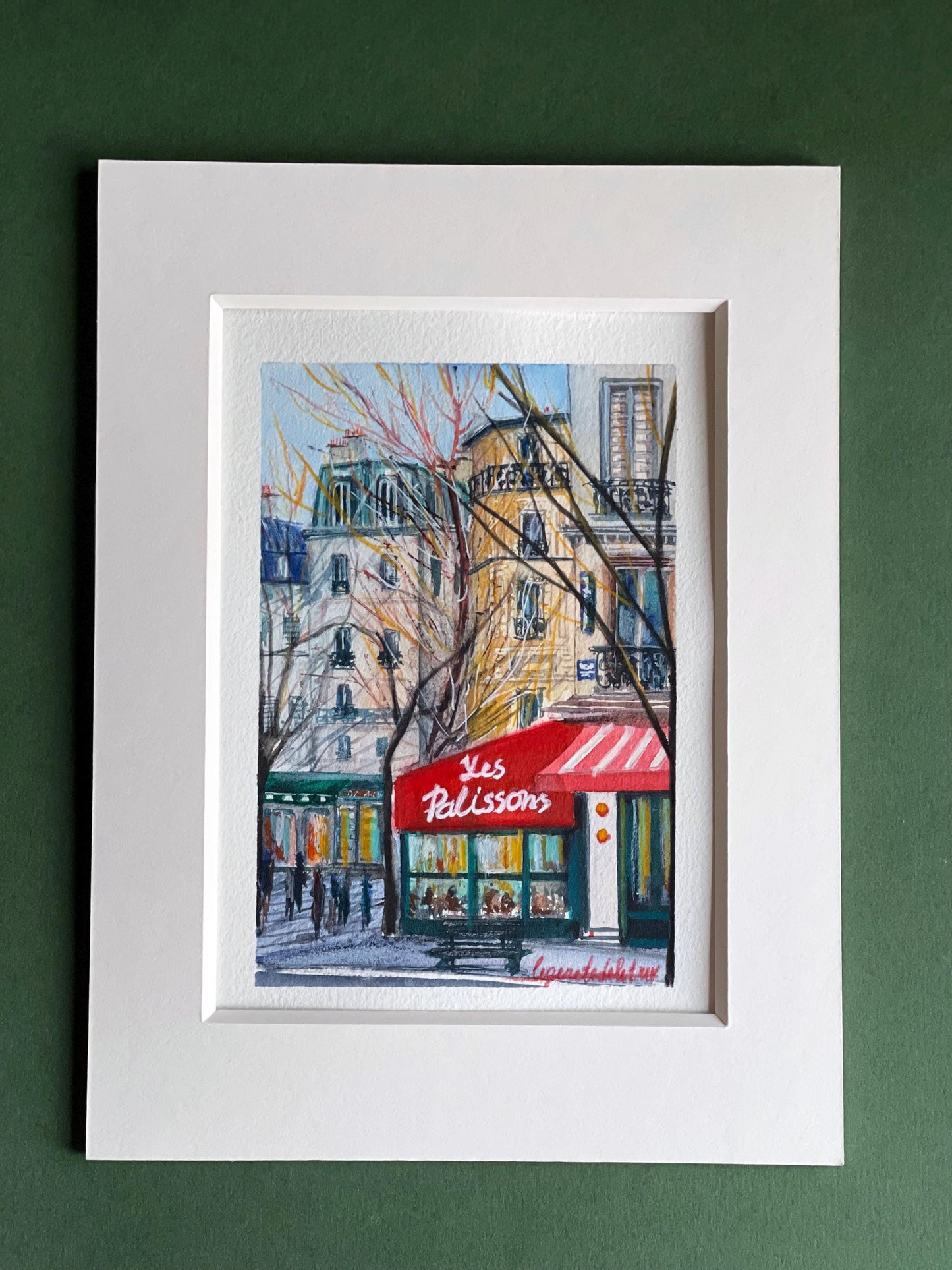 Paris winter scene tiny watercolor original artwork