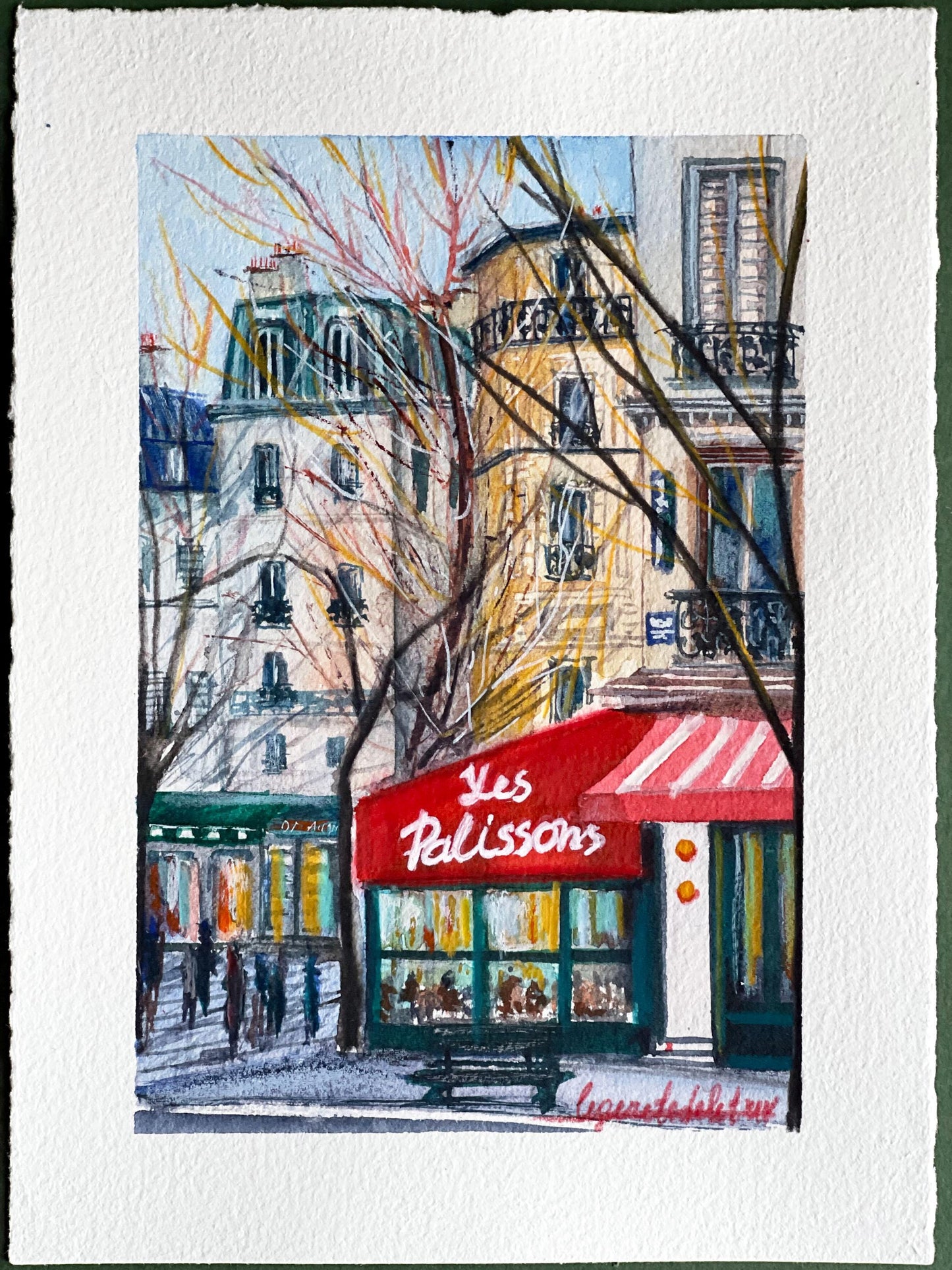 Paris winter scene tiny watercolor original artwork