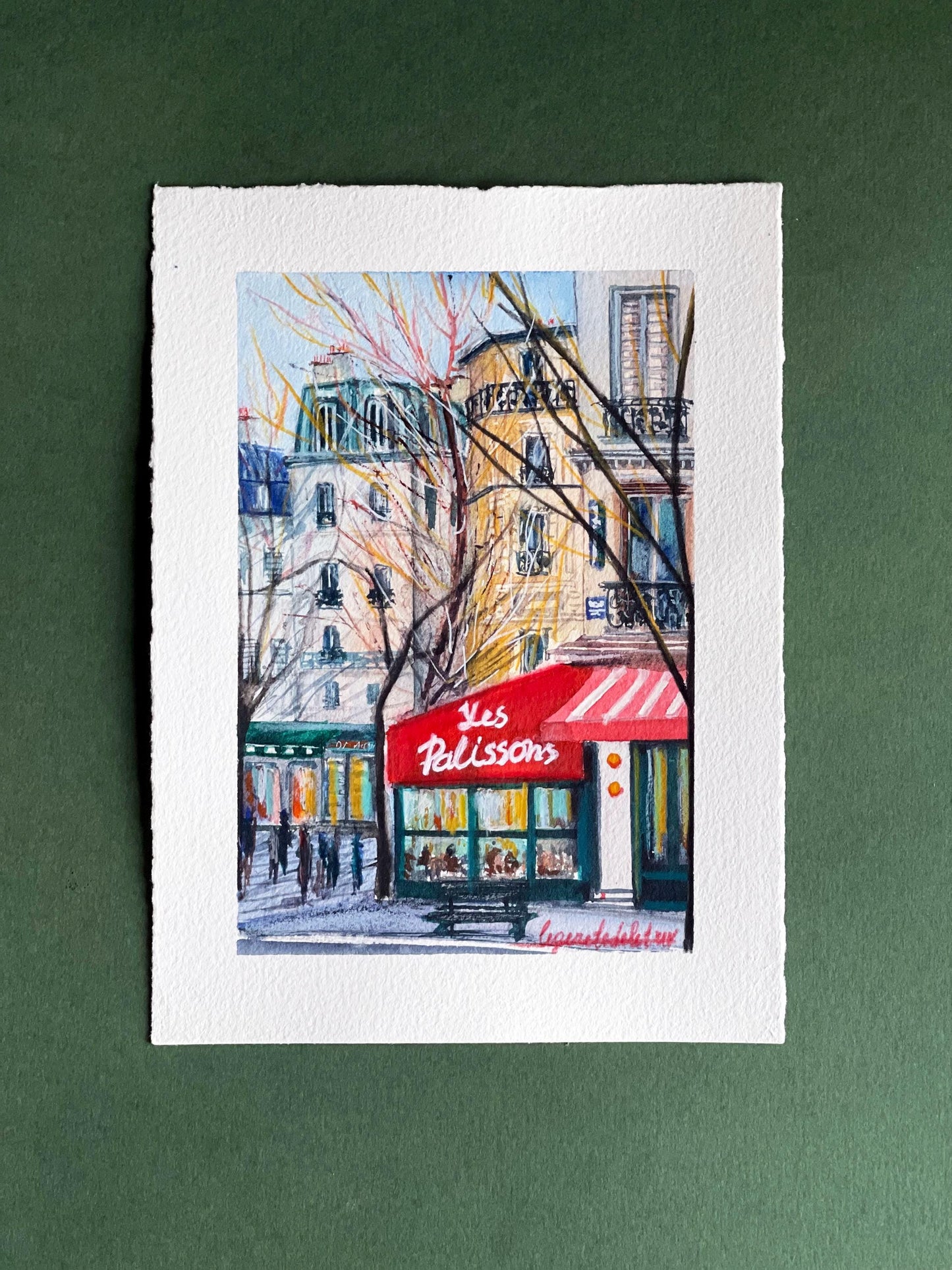 Paris winter scene tiny watercolor original artwork