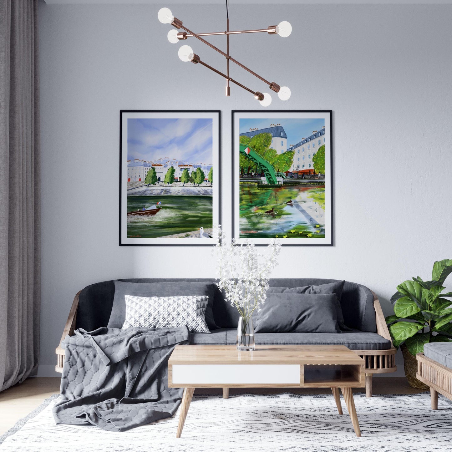 Paris Art Poster Set: Seine River & Canal Saint-Martin Scenes