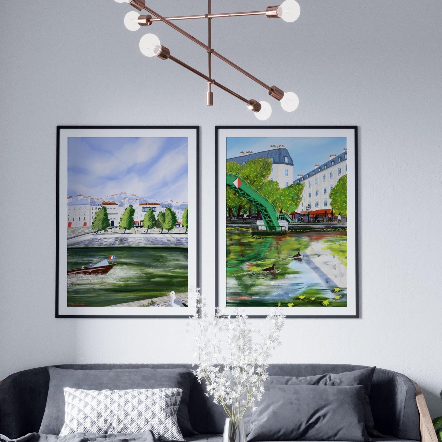 Paris Art Poster Set: Seine River & Canal Saint-Martin Scenes