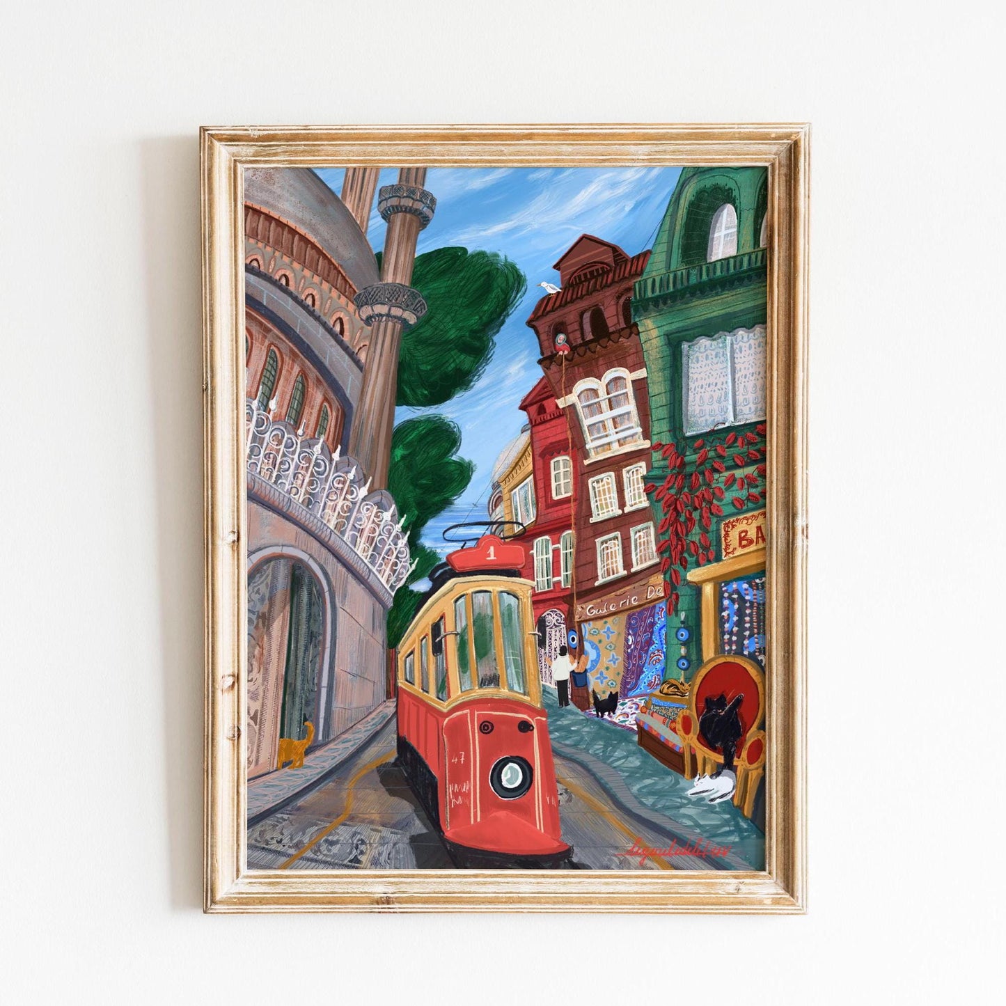 Istanbul City Art Poster: Vibrant Turkish city. Istanbul travel art poster